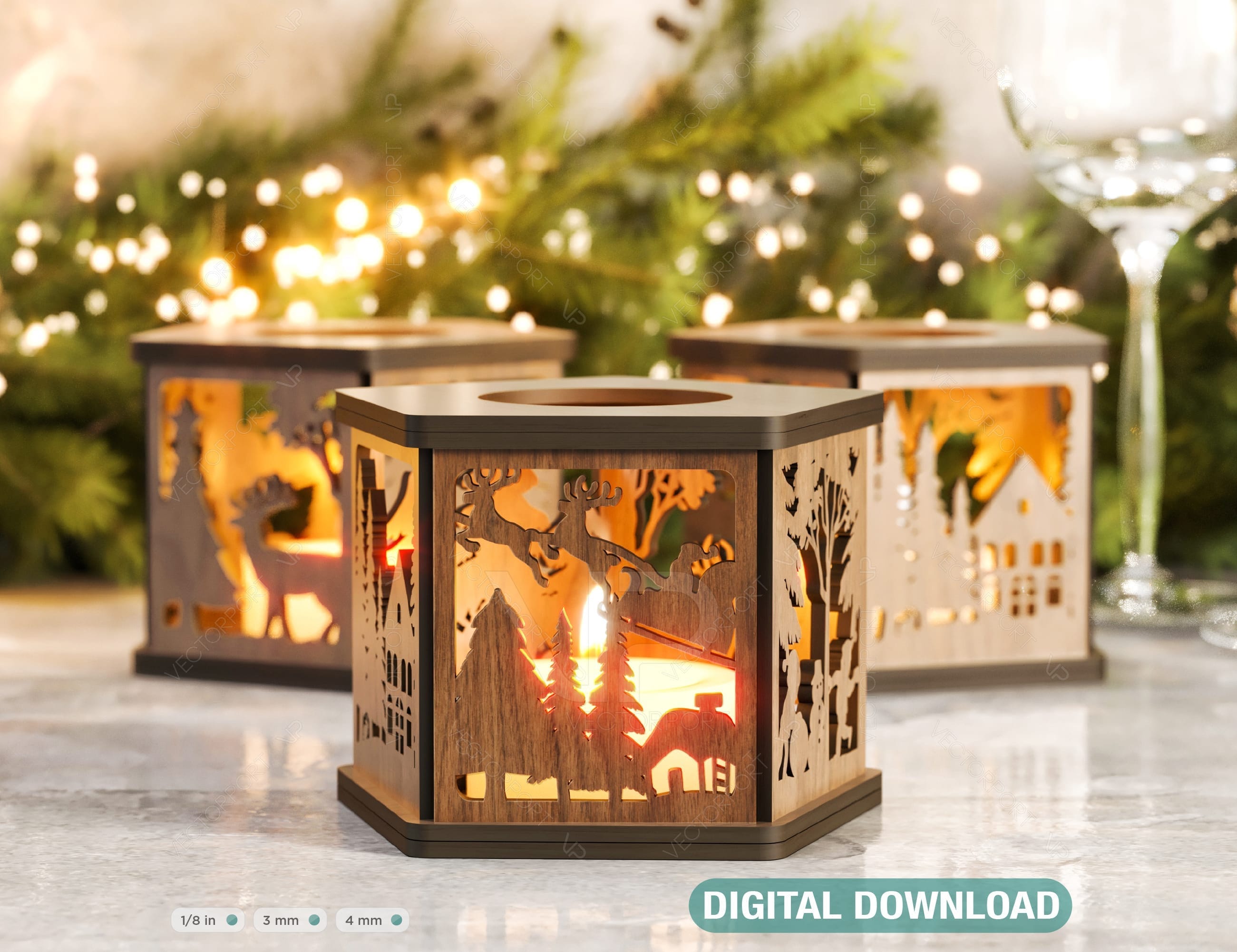 Christmas Lamp Night Light Deer Lantern Decoration Centerpiece Lampshade Table Candle Holder SVG Digital Download |#270|