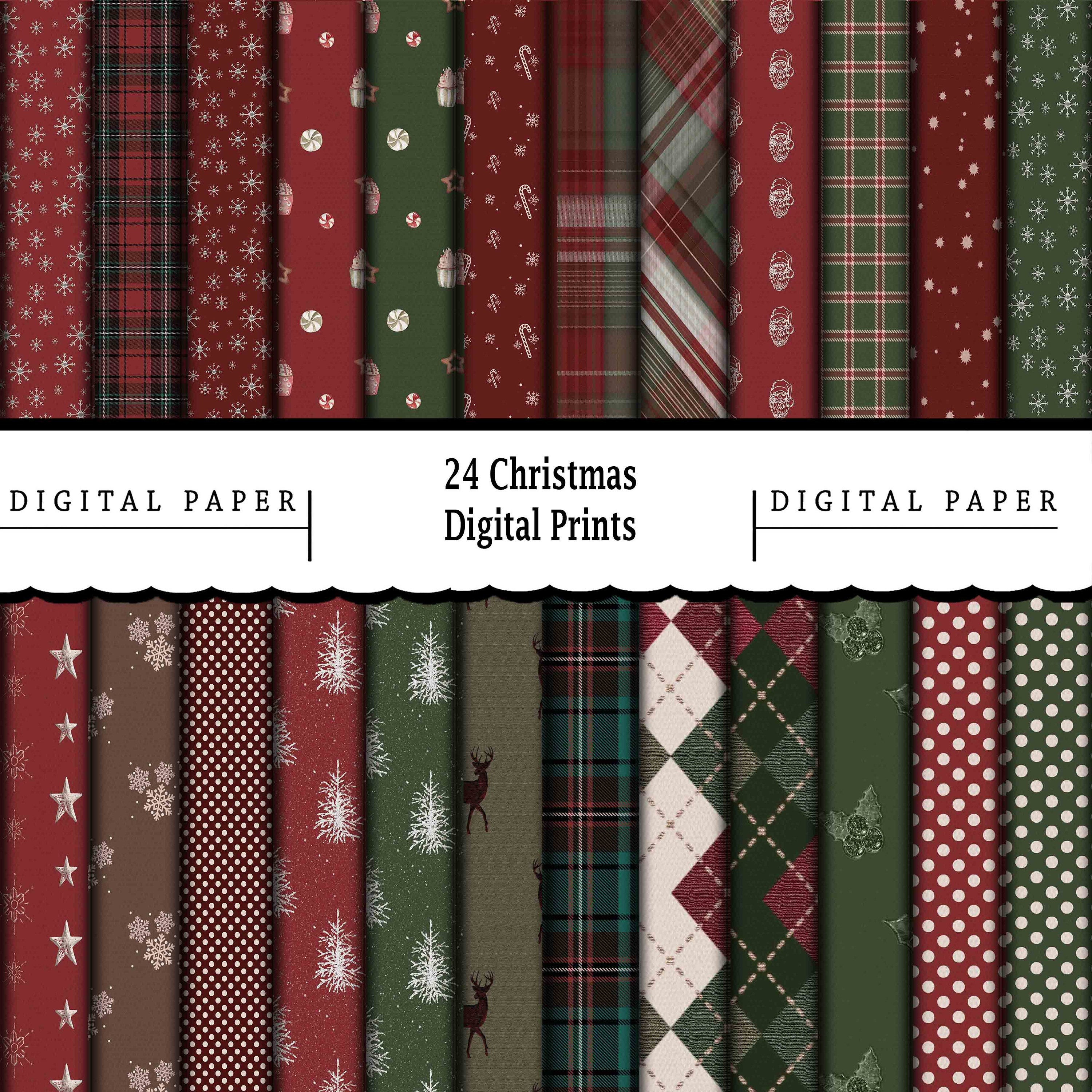 24 Digital Christmas Papers/Printable Digital Paper/Scrapbooking/Print On Demand/Wallpaper/Dolls House/Digital Prints/Merry Christmas