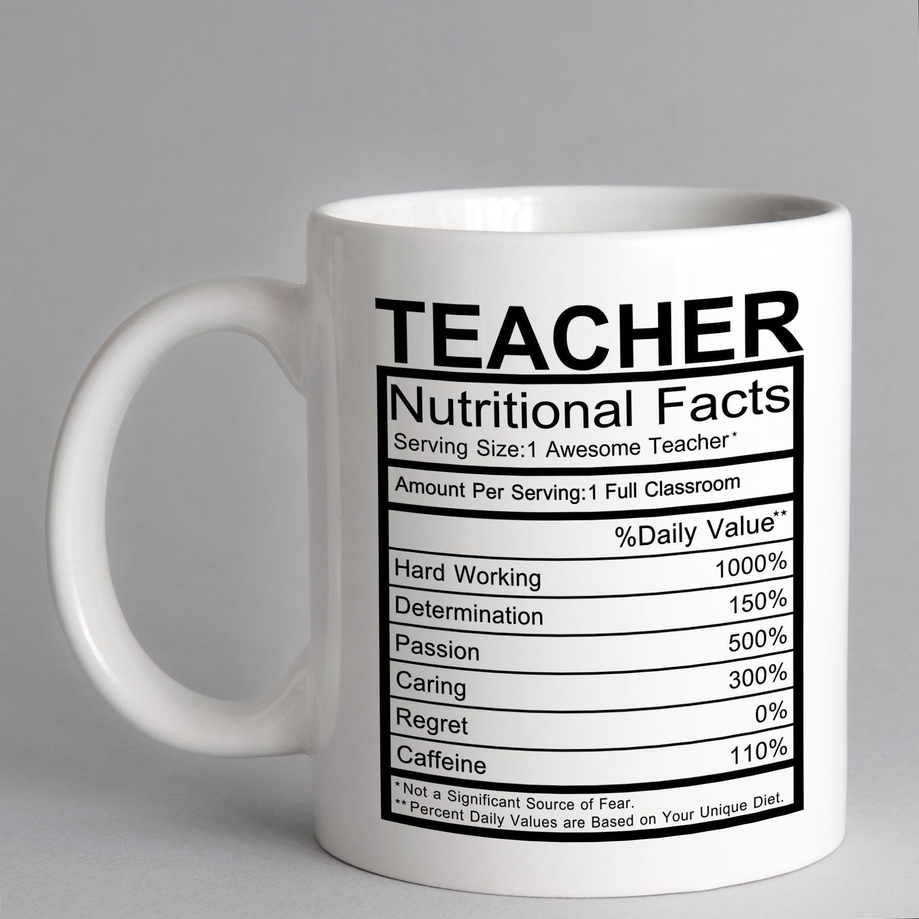 Nutritional Facts Teacher Mug -  Free UK Delivery - End of Term - Teacher Gift