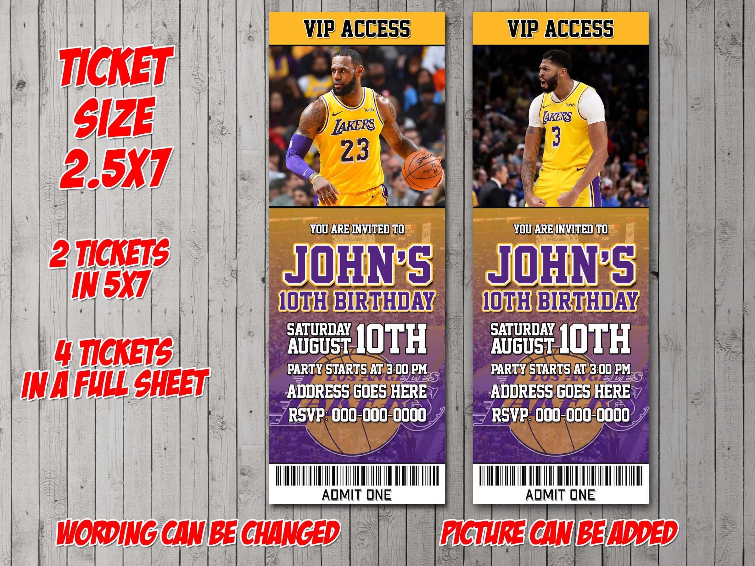 Lakers ticket Inspired Digital Party Invitation, birthday, thank you card, holiday, valentine, baby shower