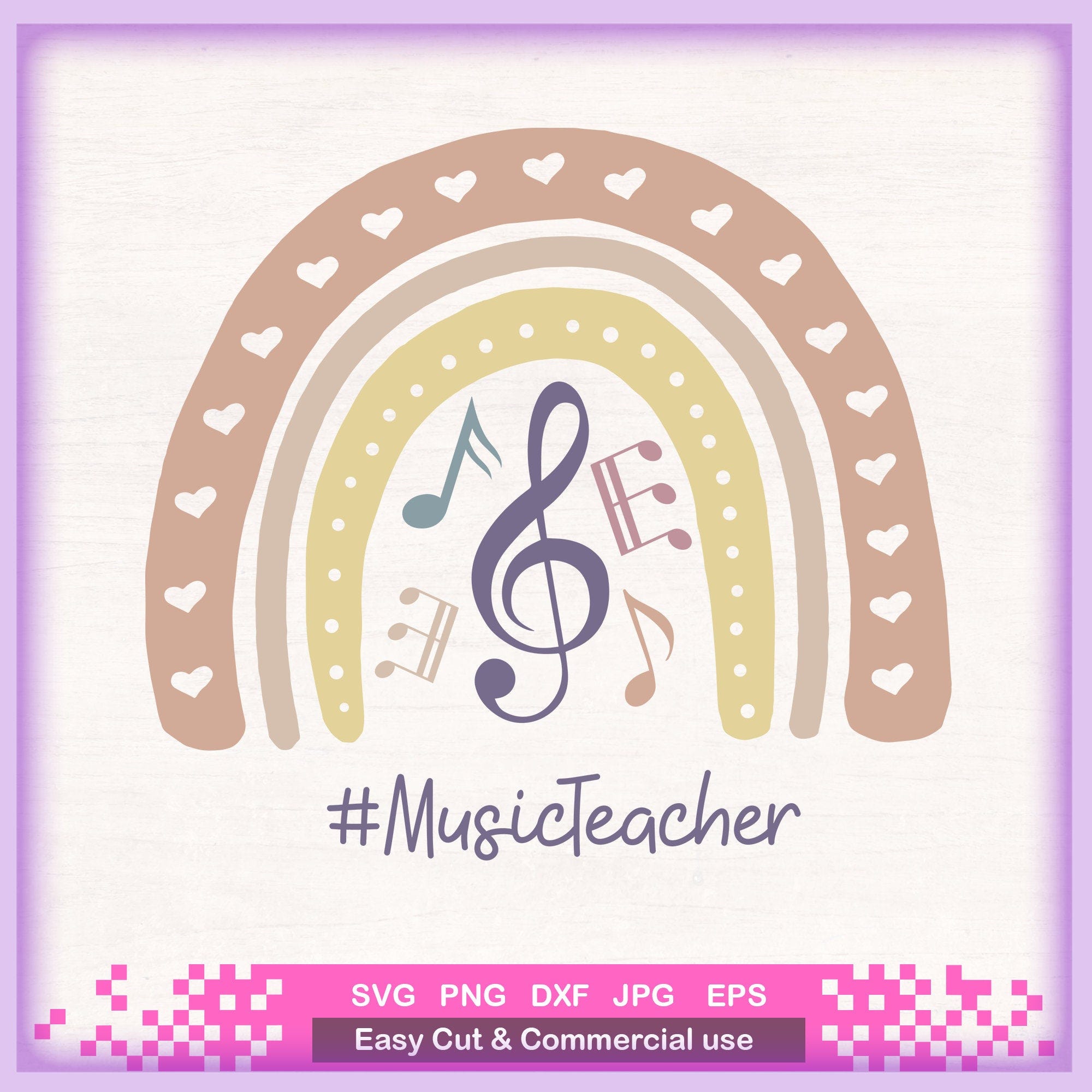 Boho music rainbow teacher svg, teacher life svg, music teacher svg png dxf, cut file cricut silhouettes, teacher gift svg tshirt mug,