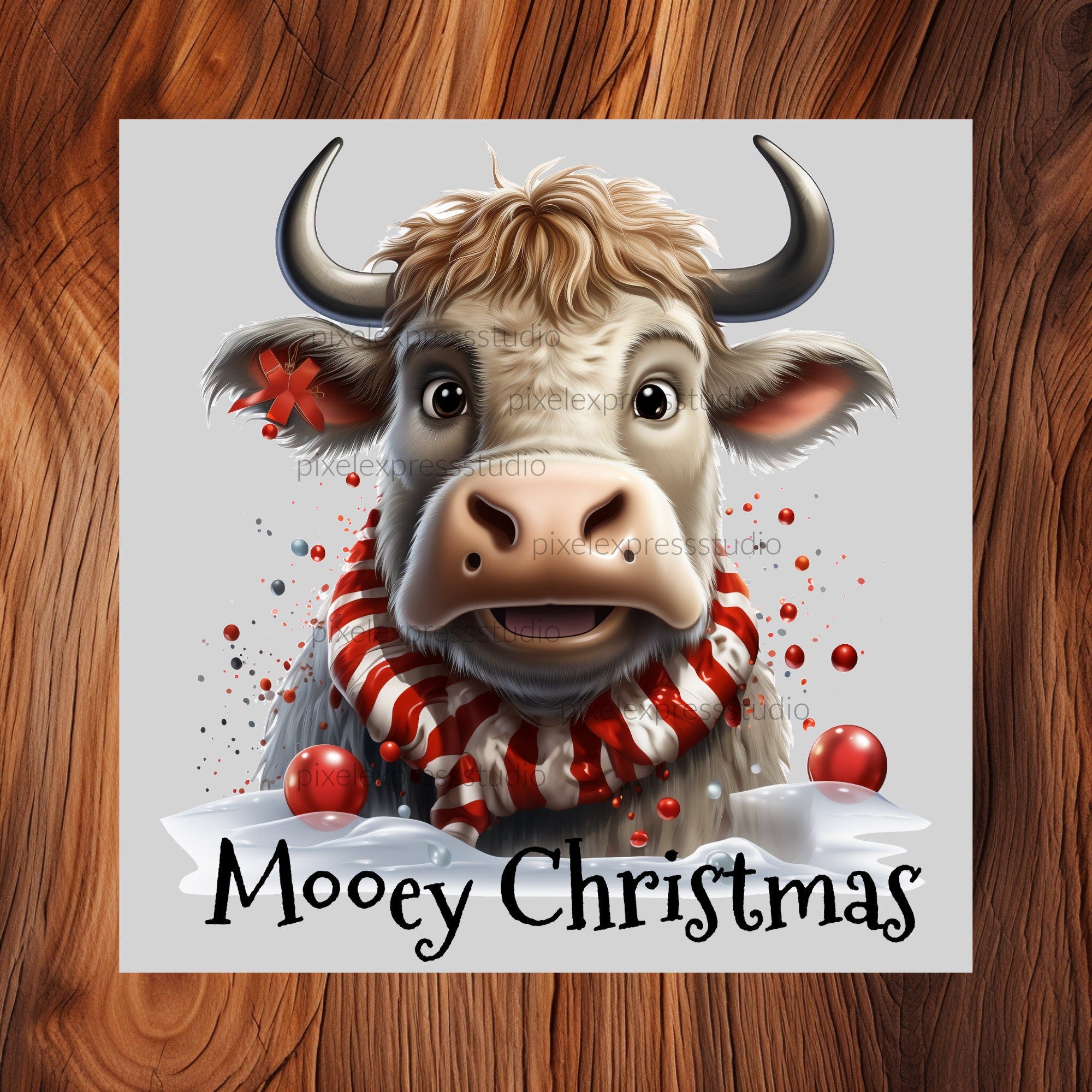 Christmas Highland Cows Clipart, Cow Art for Christmas Crafts and Decor PNG, Digital Download, Sublimation file, Mooey Christmas