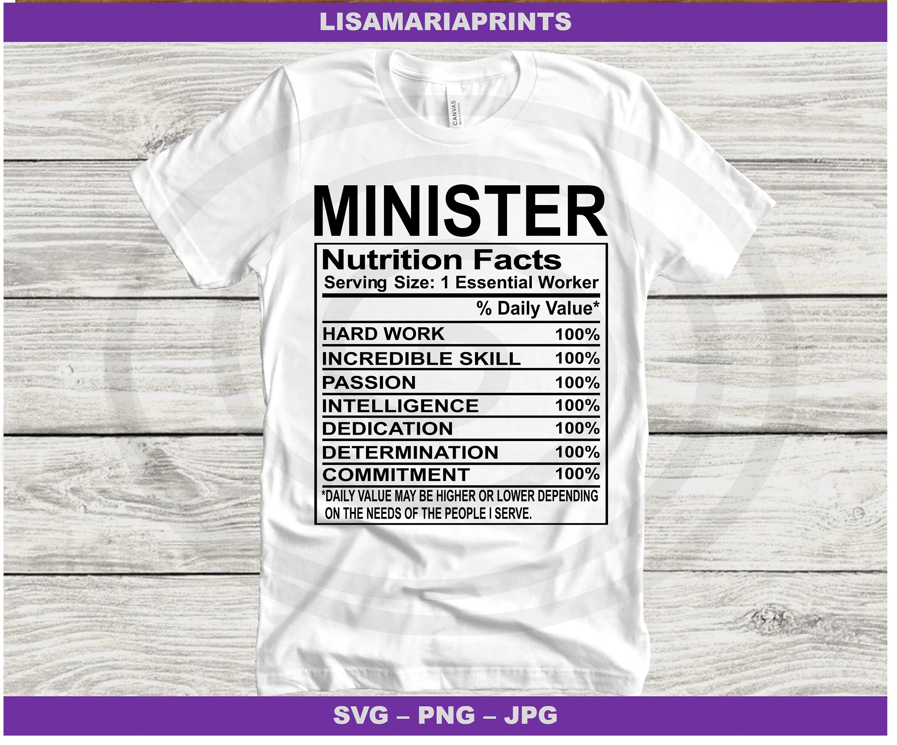 Minister Nutrition Facts  SVG JPG Png Dxf - Instant Digital Download - No Physical Product Will Be Sent