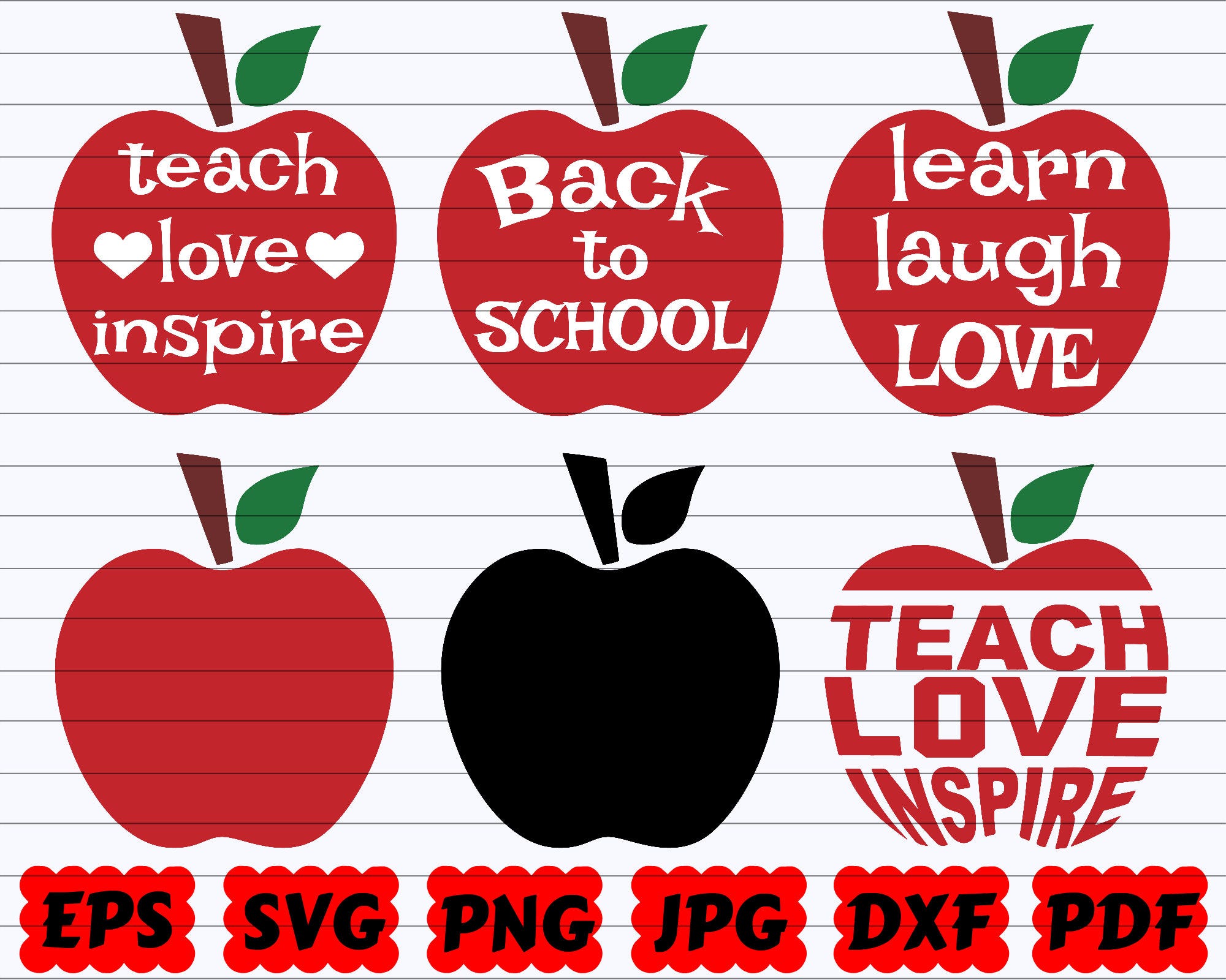 School Apple SVG| School SVG Bundle| Teach Love Inspire SVG| Back to School Svg| Learn Laugh Love Svg| Apple Svg| Teacher Svg|Apple Cut File