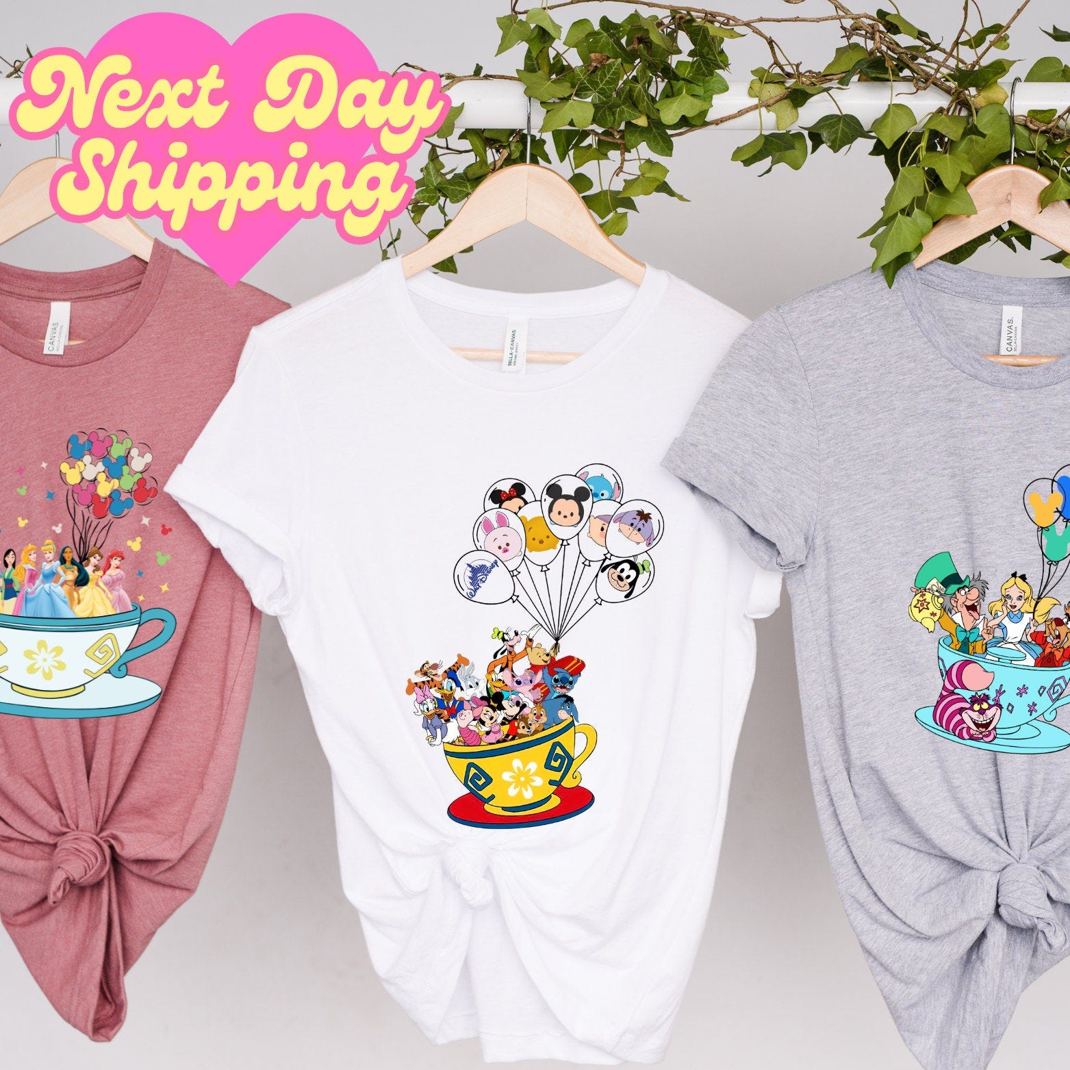 Disney Tea Cup Characters Shirt, Disney Balloon Shirt, Disney 2024 Shirt, Disneyland Vacation Shirt, Disney World Trip, Disney Princess