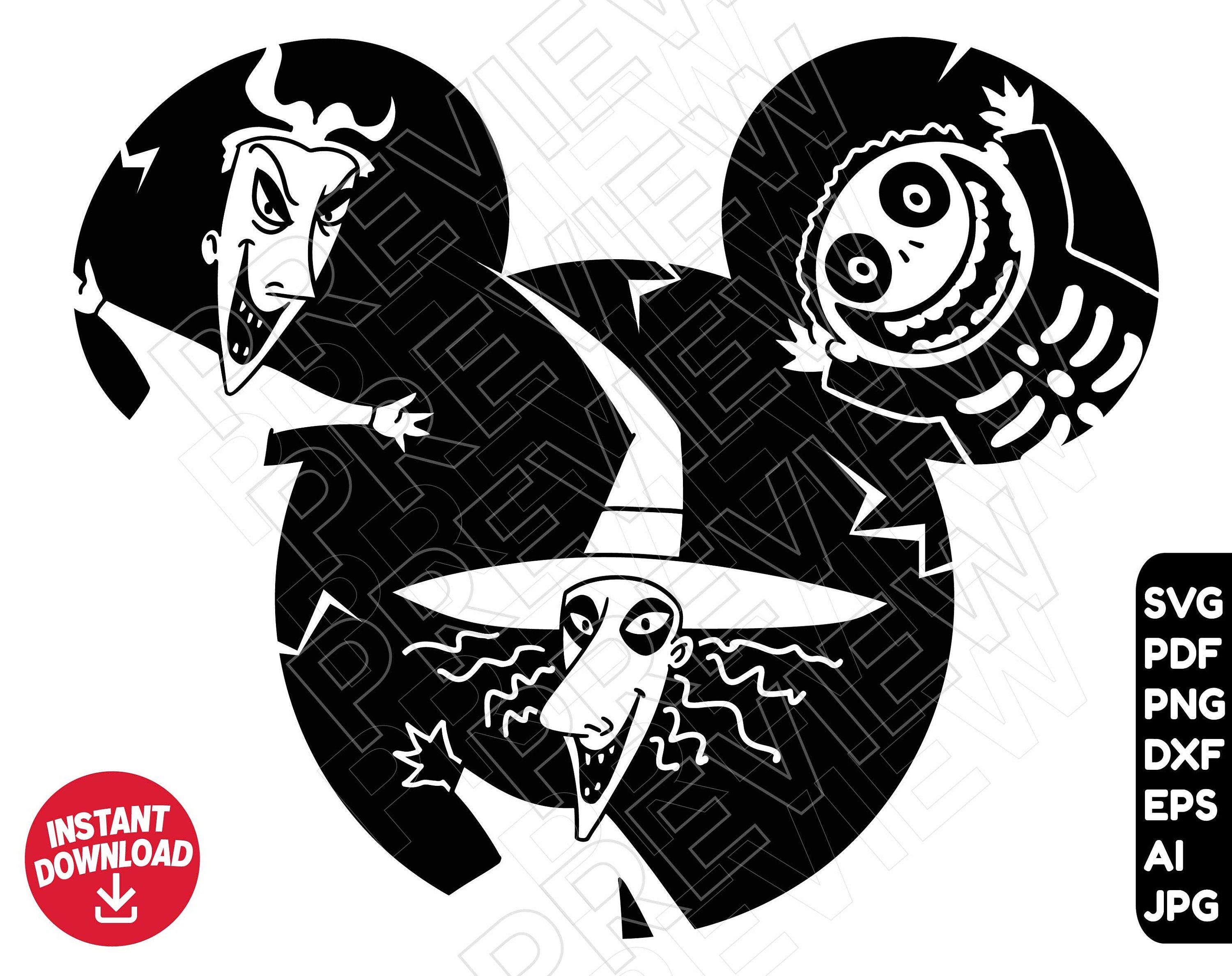 Lock Shock Barrel SVG The Nightmare Before Christmas png clipart dxf , cut file outline silhouette