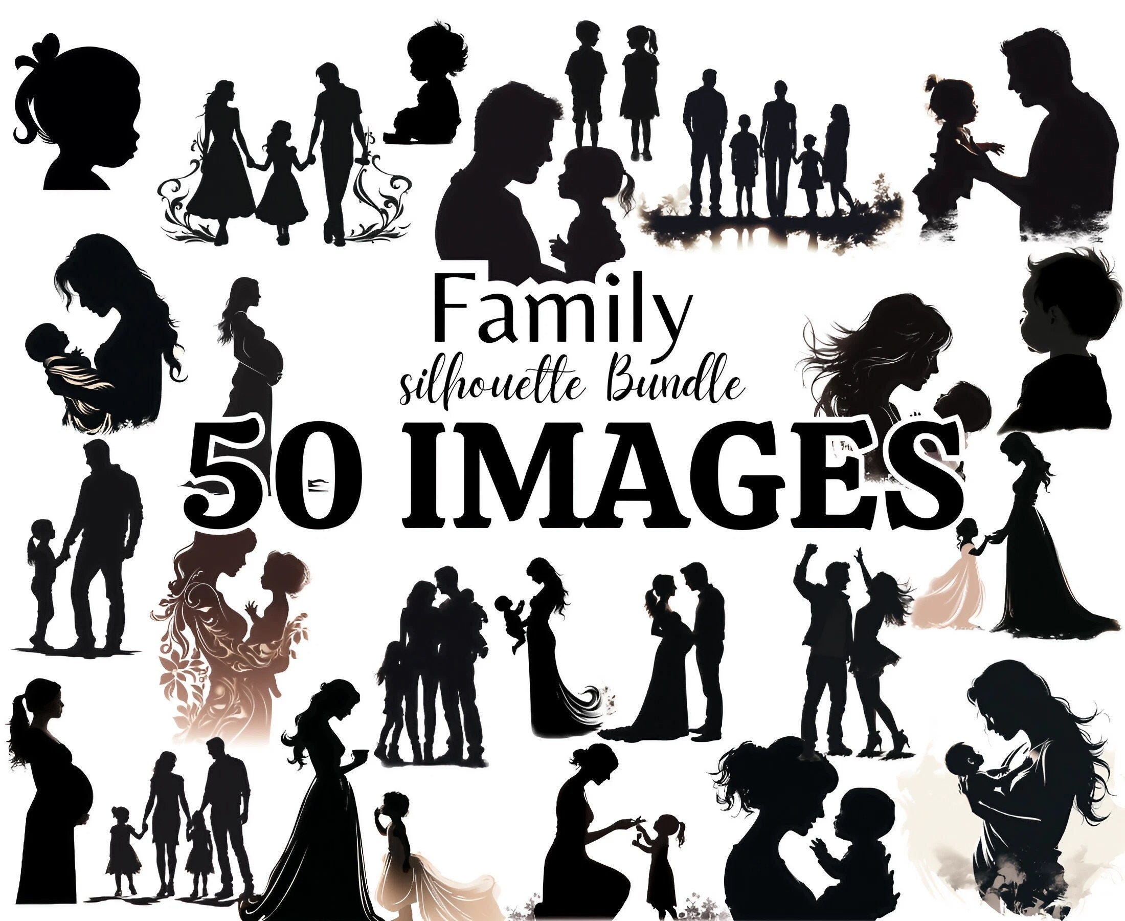 Family Svg Bundle - 50 PNG, JPEG, SVG Clip Art. Mom, Dad, Kids, Son, Daughter, Best Friends. family silhouette cut file, Commercial Use.