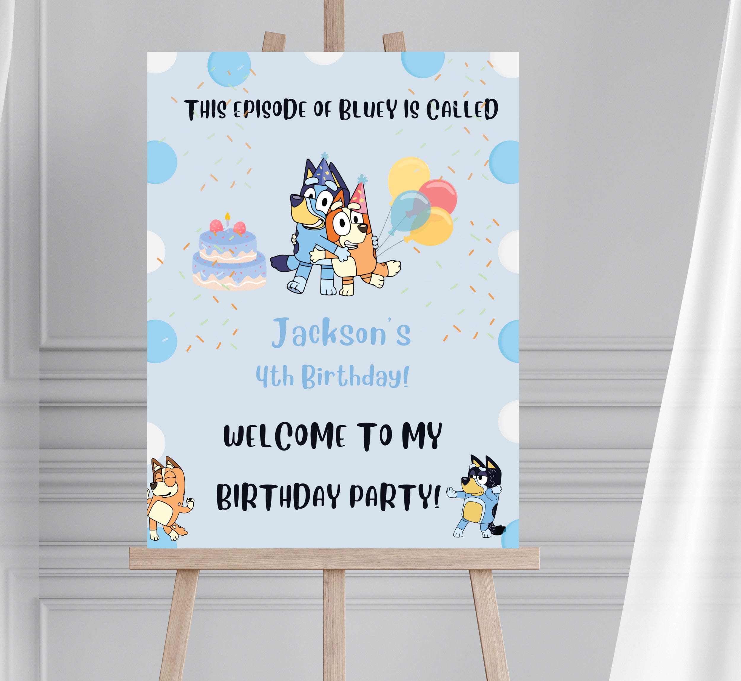 Editable Boy Bluey Birthday Welcome Sign, Printable Bluey Party Supplies Digital Bluey Boy Template Bluey Girl Party decor, Evite A2