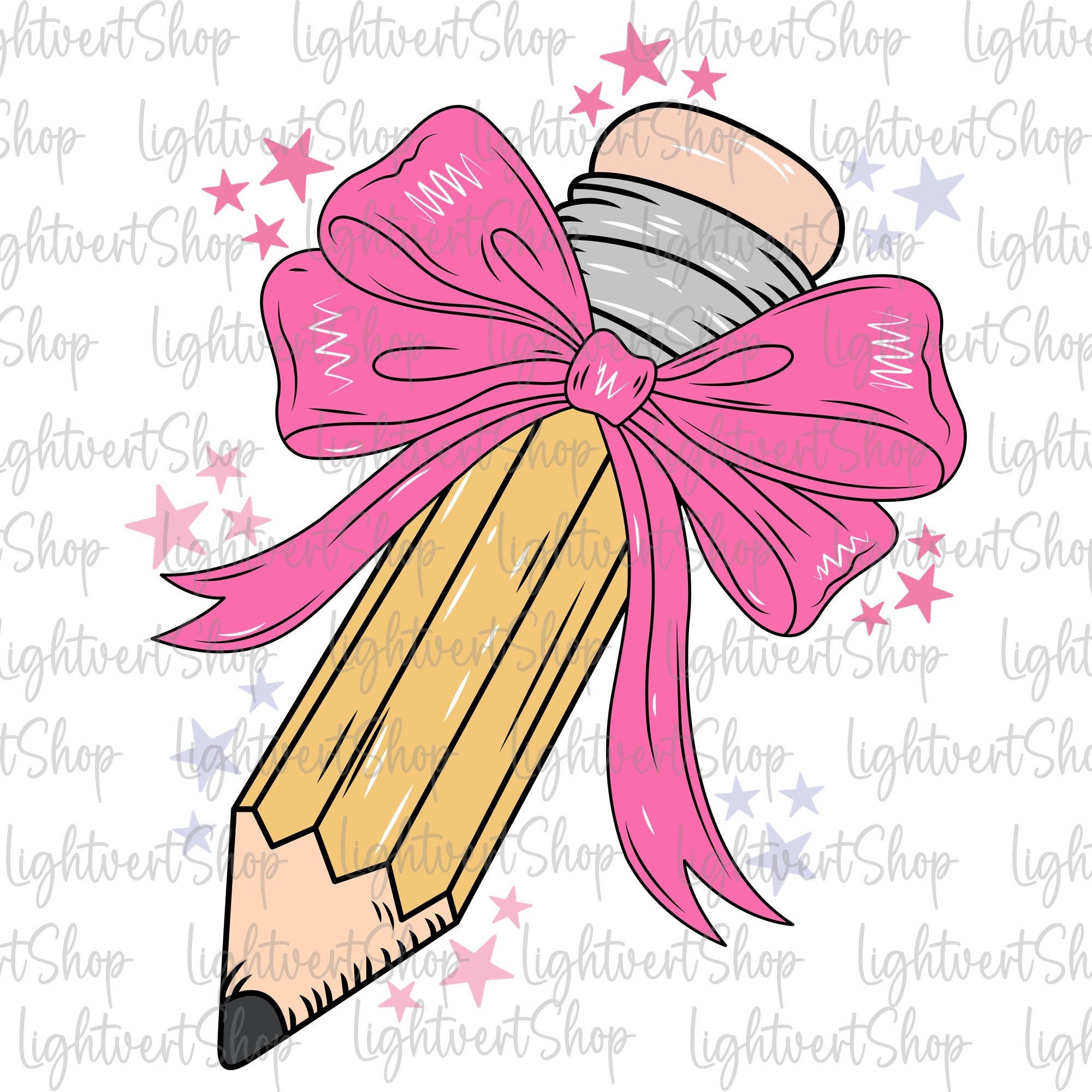 Teacher Pencil Coquette Bow Design, First Day School Png, Coquette Pencil With Pink Bow, Teacher Coquette Bow Png, Back To School Png