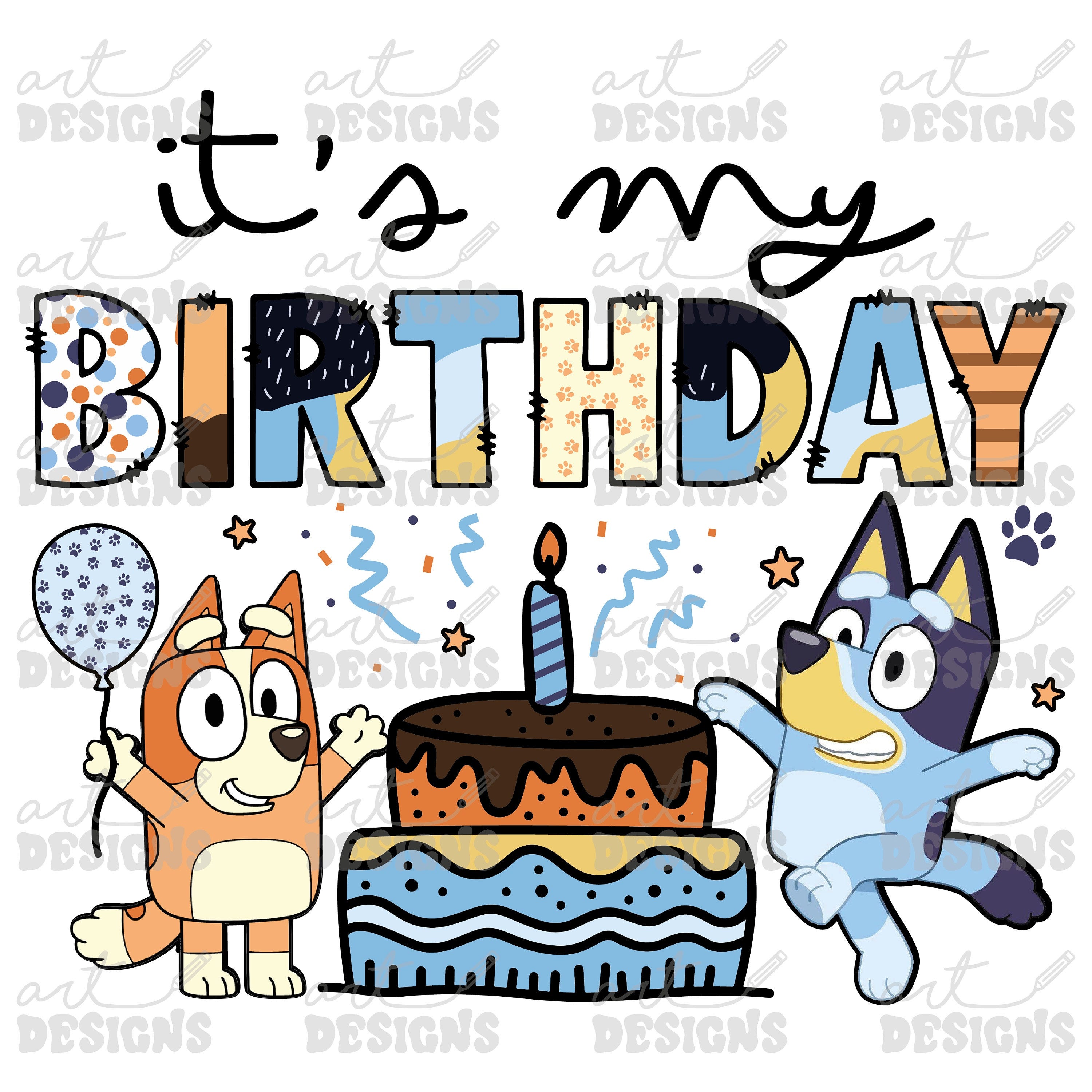 Blue Dog Happy Birthday Cake Clipart Elements, Letters Set, Red Dog Sublimation Party,  PNG, It
