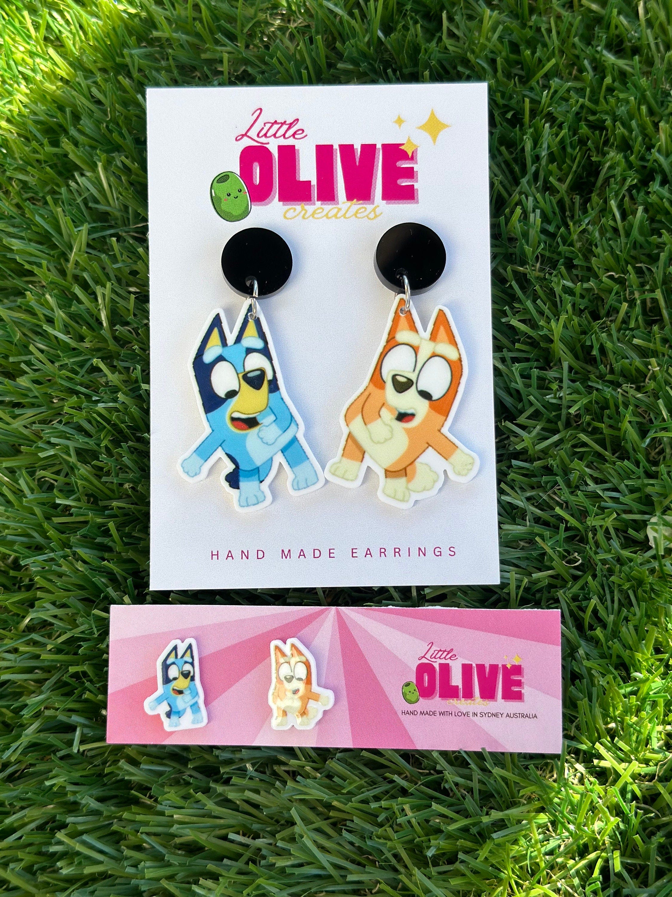 Bluey and Bingo Flossing Stud Earrings: Dance into Style with Bluey