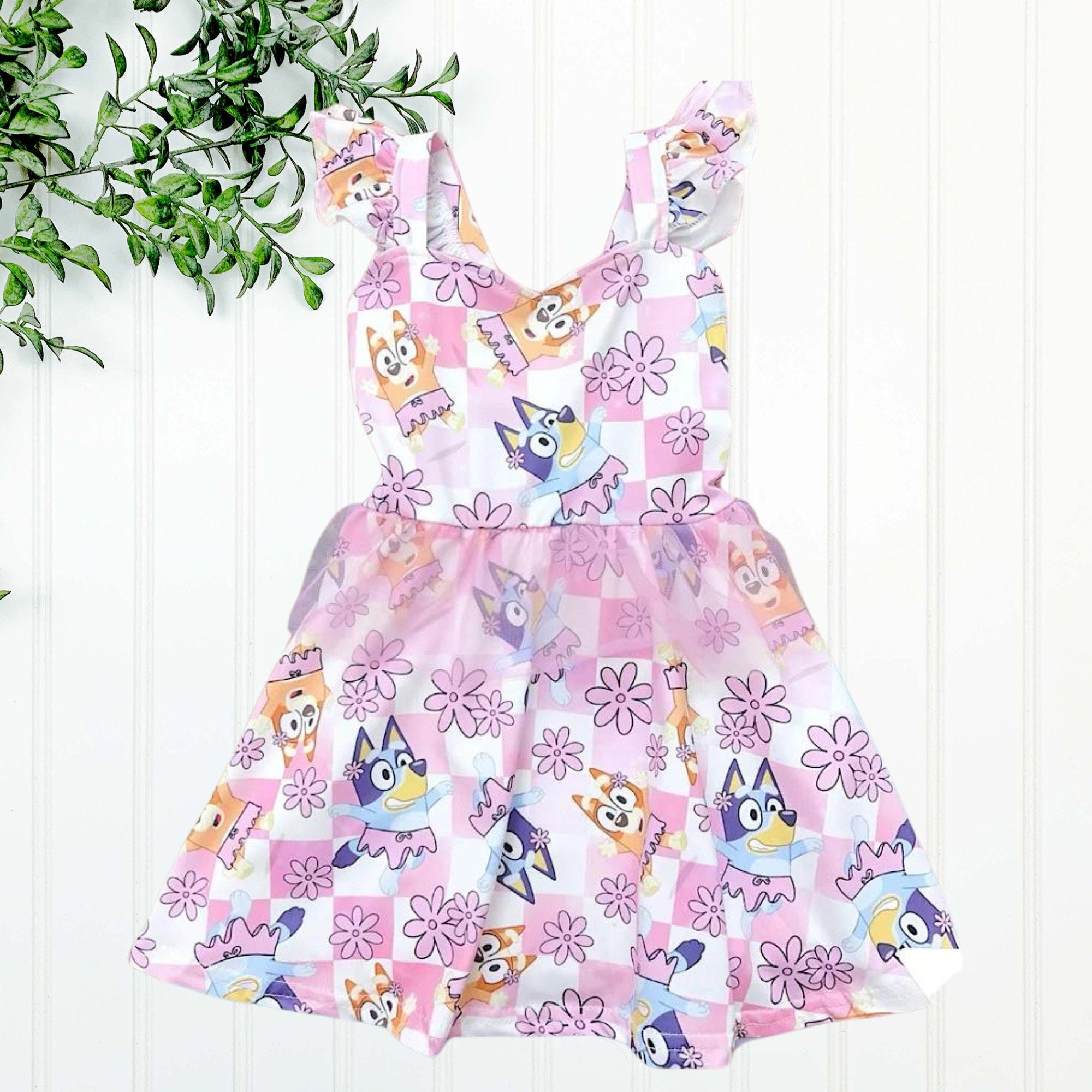 Bluey Character Girls Dress - Summer Childs Dresses - Pink Tulle Bluey The Dog Outfit - Bluey Birthday Outfit