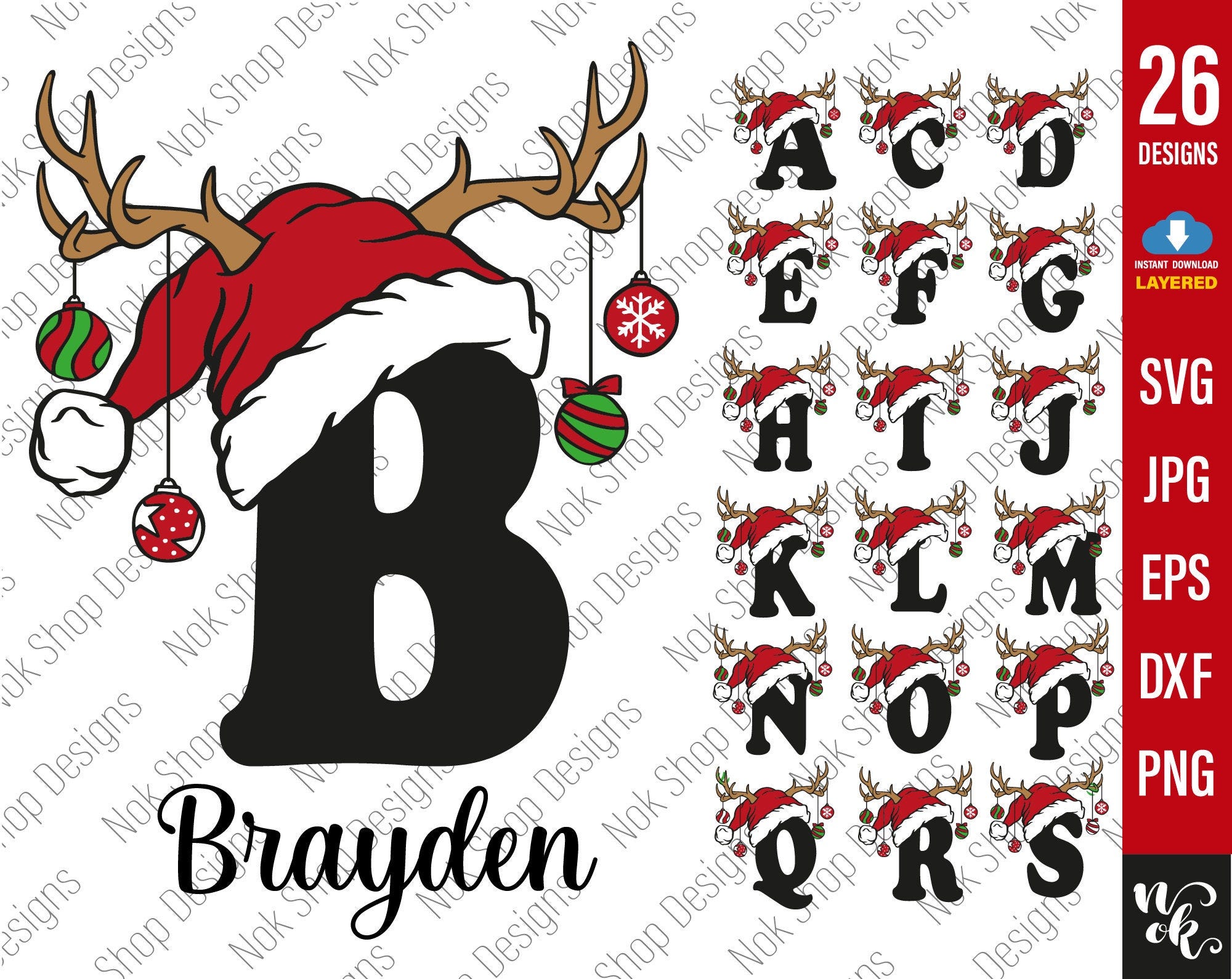 Christmas alphabet SVG Bundle, A-Z Letters svg for Cricut, Silhouette Cameo, png Sublimation, personalize Christmas gifts idea, family name