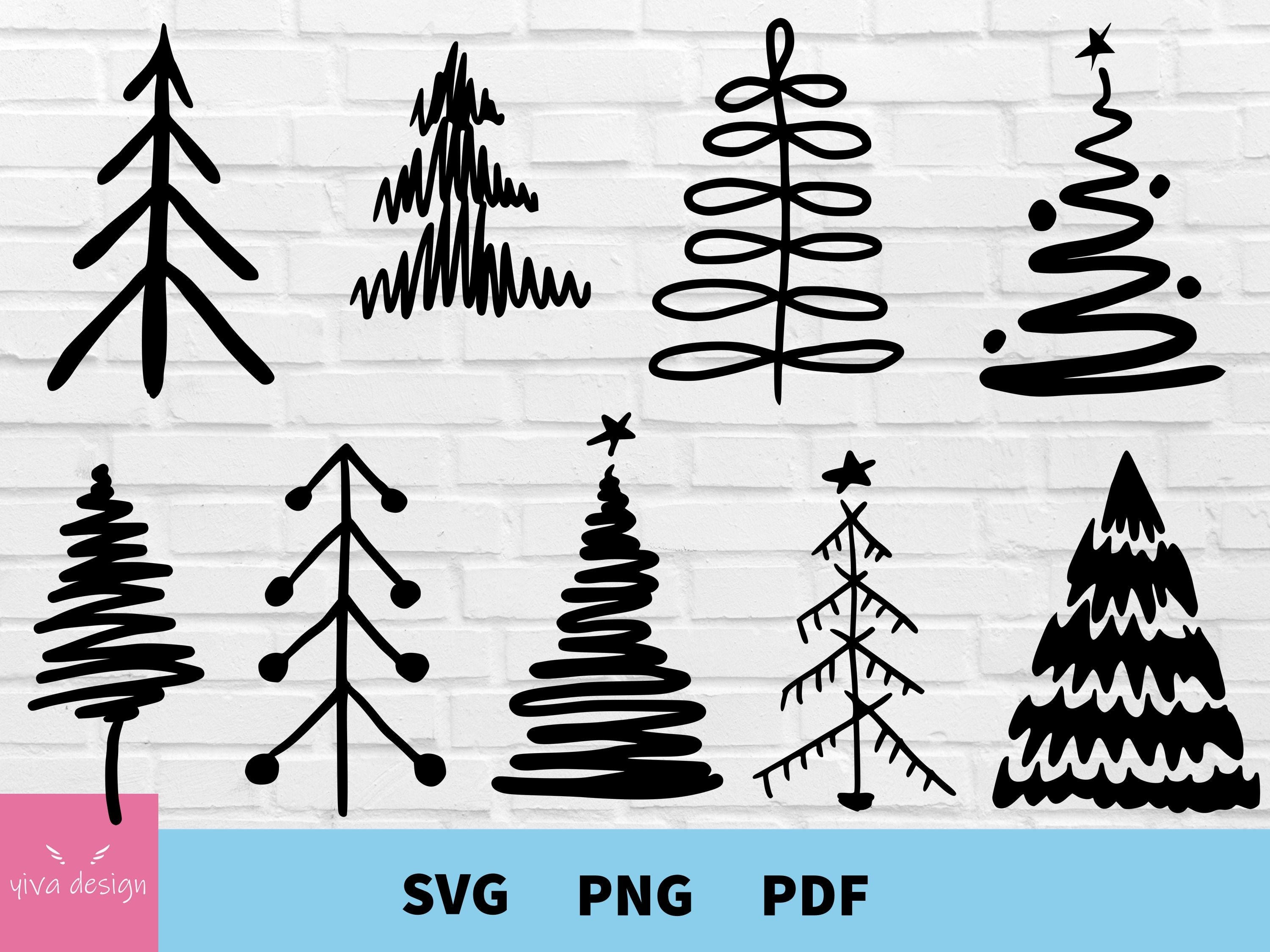 Christmas Tree Svg Bundle, Hand Drawn Christmas Tree Svg, Christmas Trees Silhouette, Christmas Tree Cut Files for Cricut, Silhouette