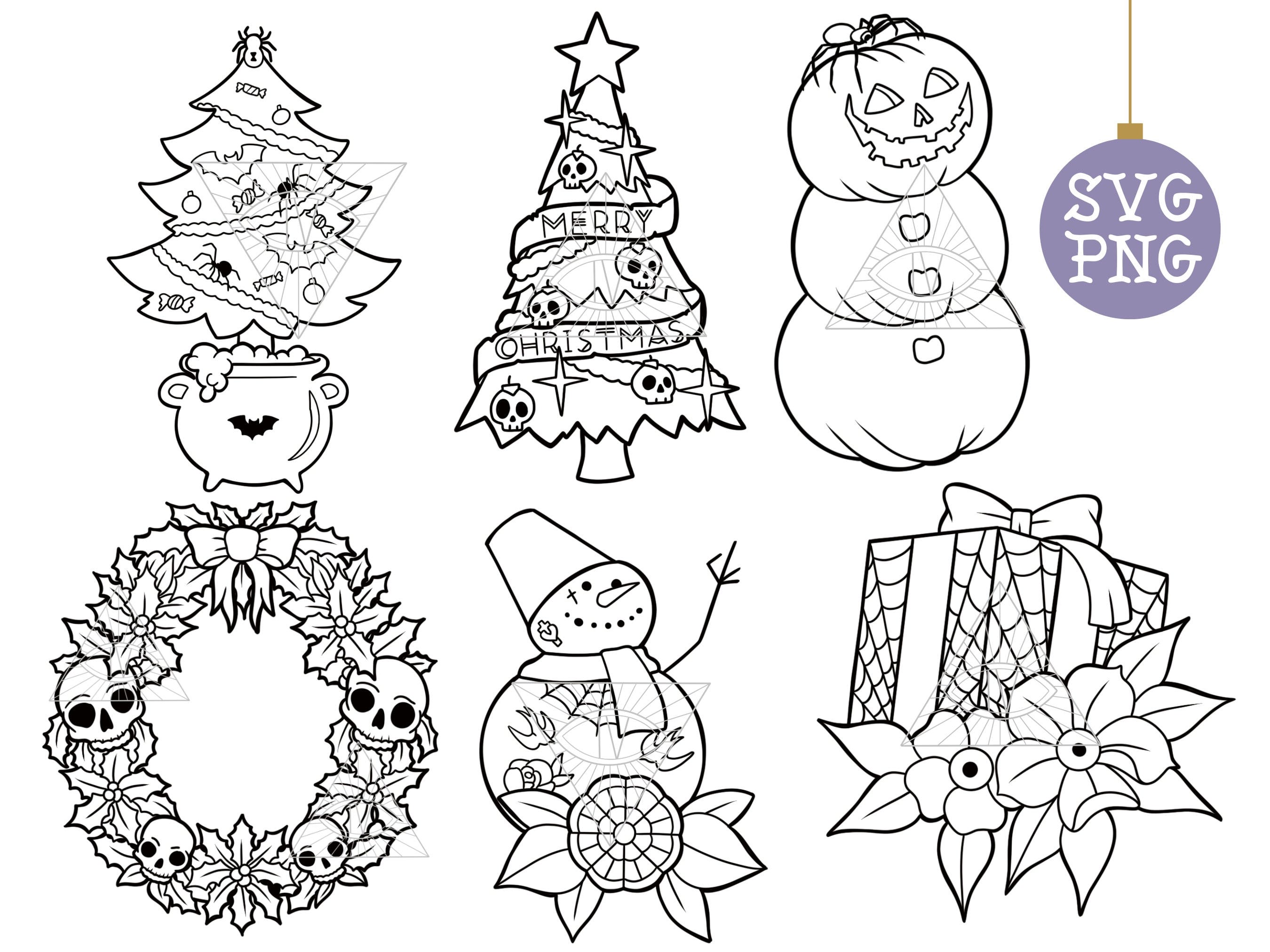 Spooky Christmas Halloween SVG/PNG Laser Cut Files & Printable Stickers | Goth, Creepy, and Witchy Digital Cricut Projects