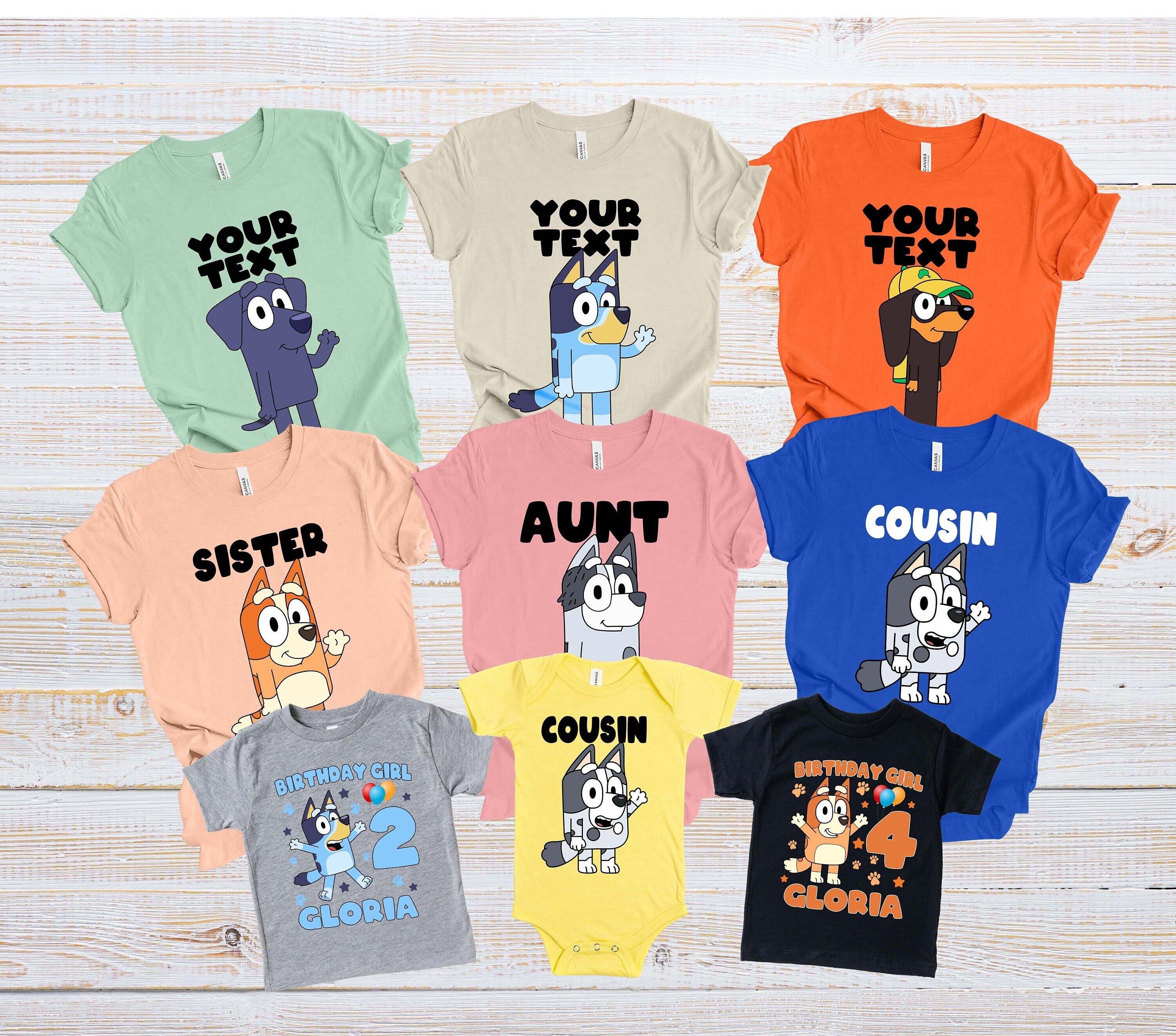 Personalized Bluey Family Matching Shirts, Custom bluey and Bingo Shirt, Custom Bluey Birthday Party Shirts, Personalized Bluey Shirt, Bluey