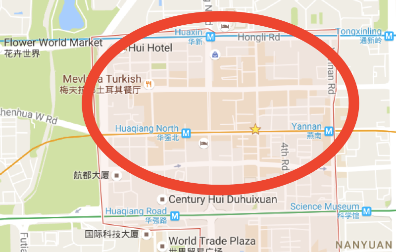 This is roughly the market area. Image: Google maps