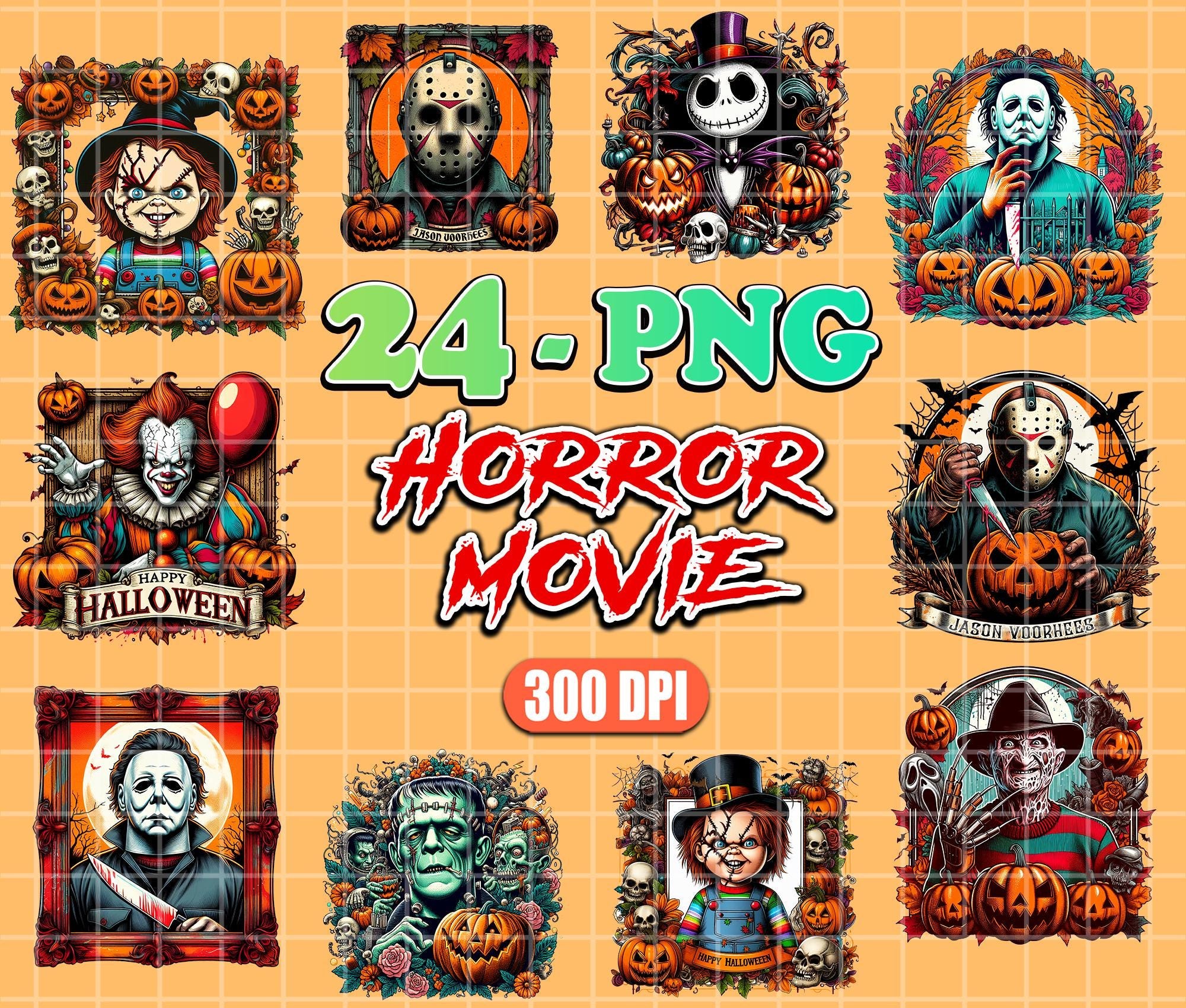 24 Designs The Killer PNG Bundle, Horror Movie Png, Halloween PNG Sublimation, Spooky Halloween PNG Digital Download