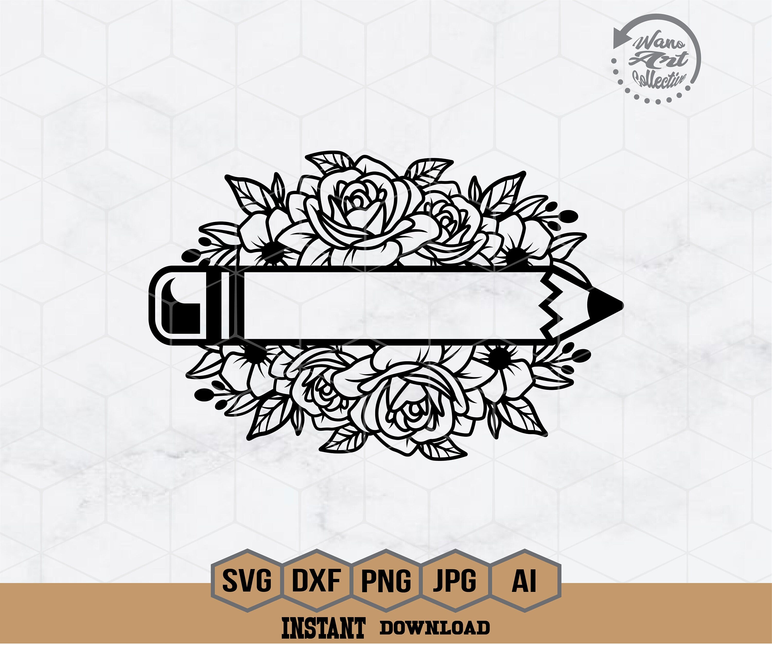Floral Pencil Monogram | Teacher Svg | Back to School Svg | Teacher Pencil Svg | Floral Monogram | Floral Svg Files for Cricut | Png Dxf Eps