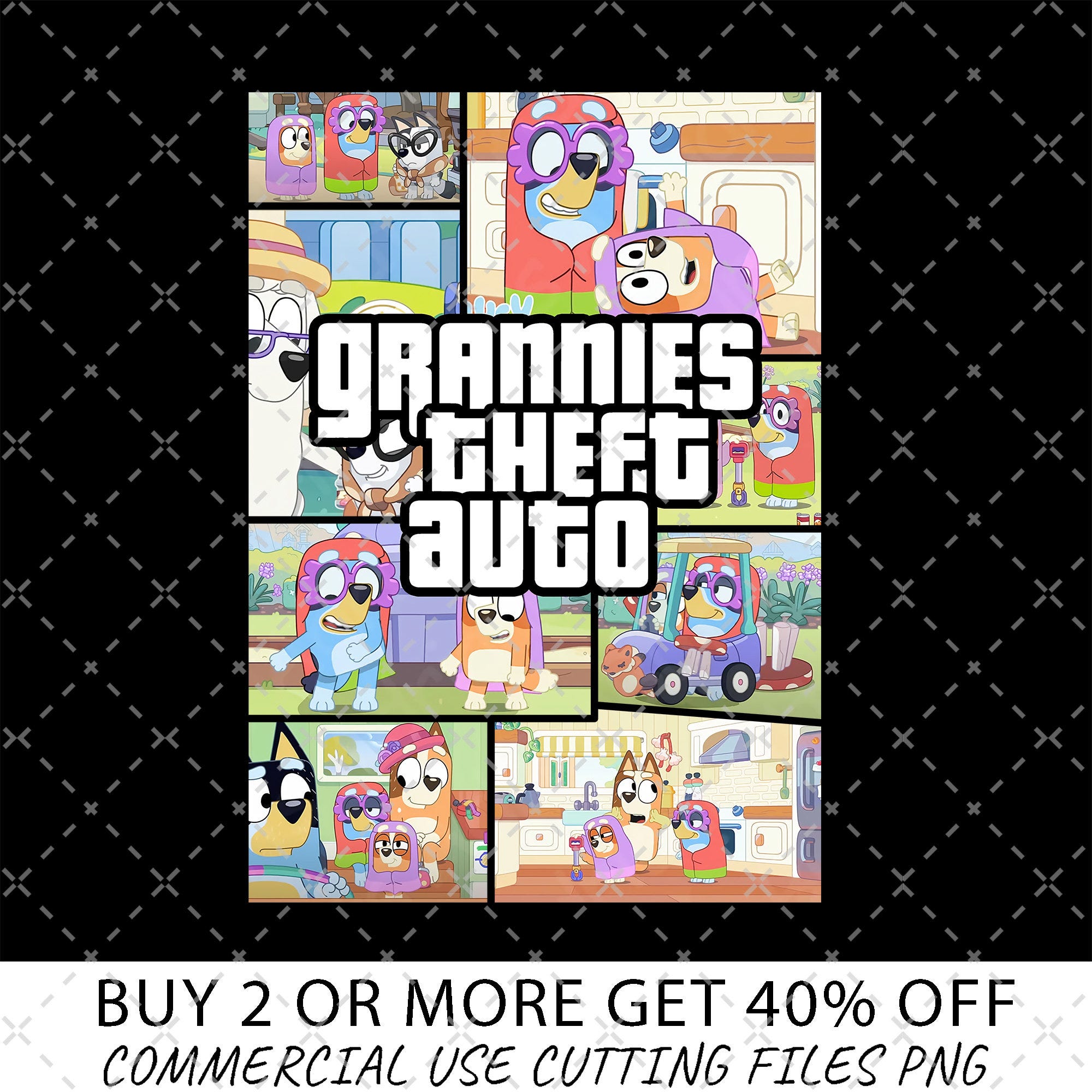 Grannies Theft Auto PNG, Blue Dog Bandit Dad Digital File, Blue Dog Dad Family Merch, Cool Dad Club, Bluey Friends Png, Bluey Grannies Png