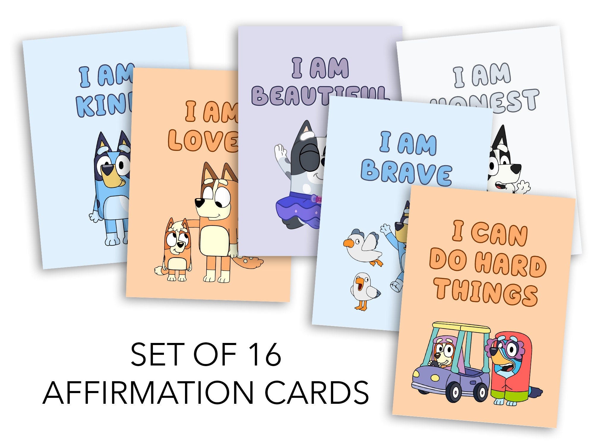 Bluey Affirmation Cards, Affirmation Cards for Kids, Bluey and Bingo Cards, Daily Affirmations, Instant Download, Printable