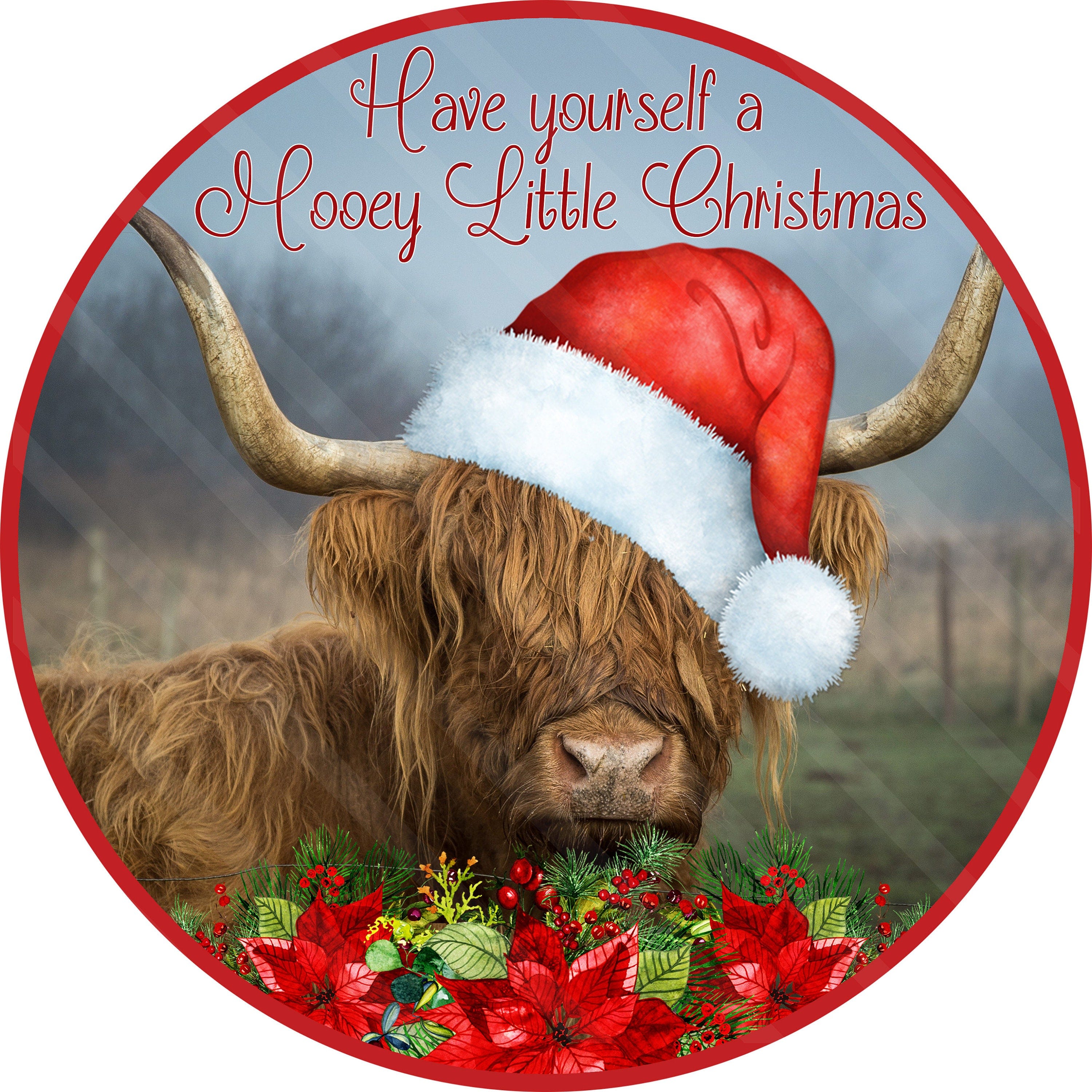 Christmas Printable Door Hanger, Sublimation Christmas Bull, Santa Hat, Have Yourself a  Mooey Little Christmas, JPEG & Png files, YOU PRINT