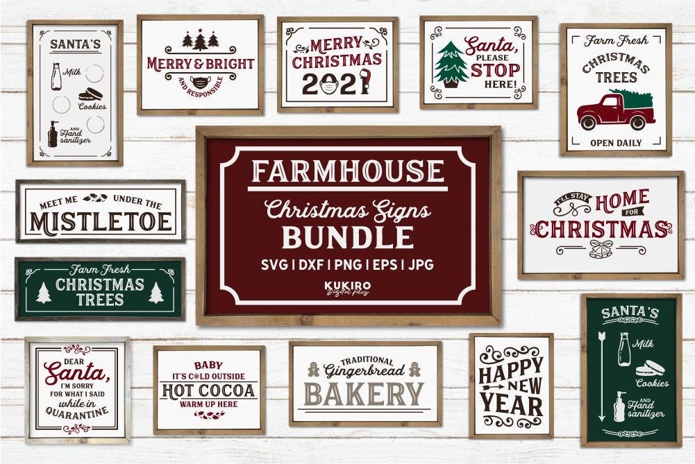 Farmhouse Christmas Signs SVG Bundle - Christmas Bundle SVG - Rustic Christmas Porch and Home Decor SVG Cut files