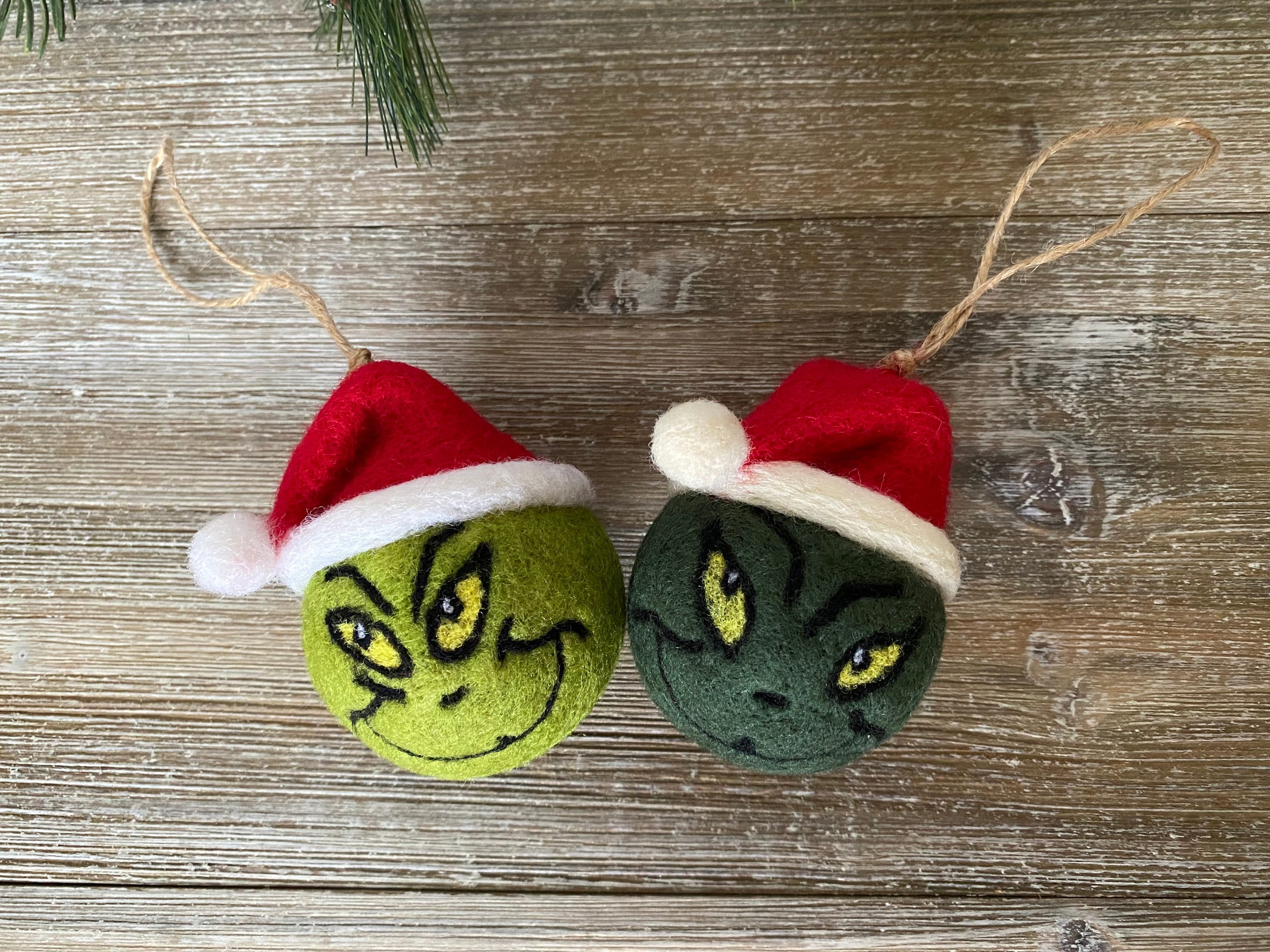 Needle felting Christmas tree ornament, felting grinch ball Christmas tree ornament