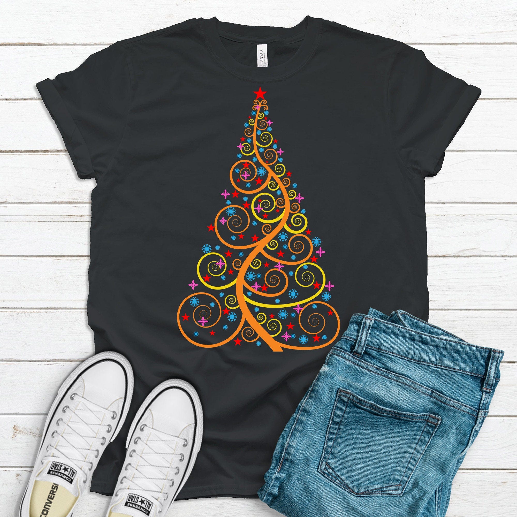 Christmas Shirt, Pretty Spiral Christmas Tree, Orange Tree, Colorful Tree, Choice Of Colors, Premium Soft Tee Shirt, Plus Sizes Available