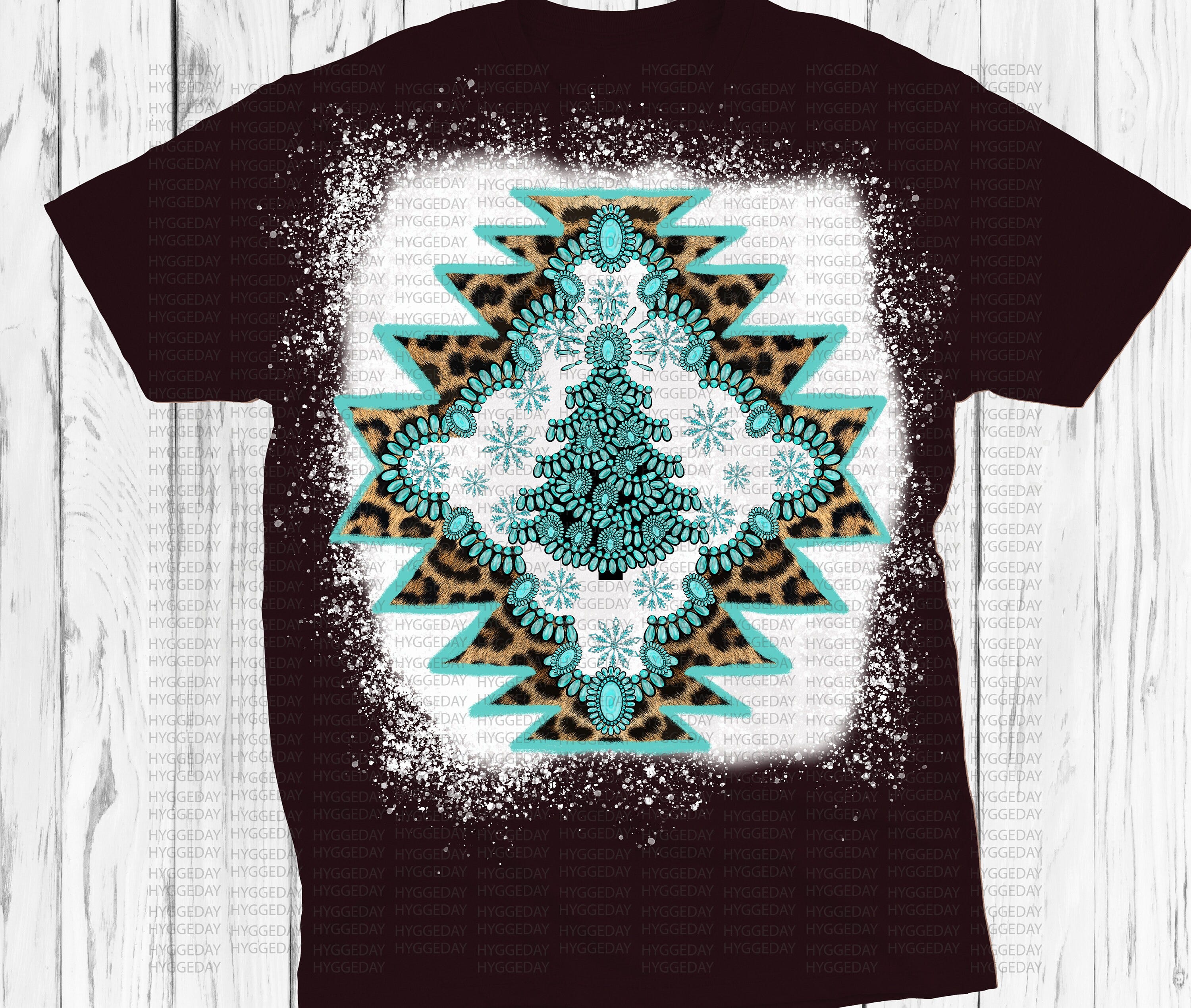 Aztec Turquoise Christmas Tree PNG, Sublimation Download, Leopard, country, western, farm, ranch, sublimate, merry Christmas, gemstone dtg,