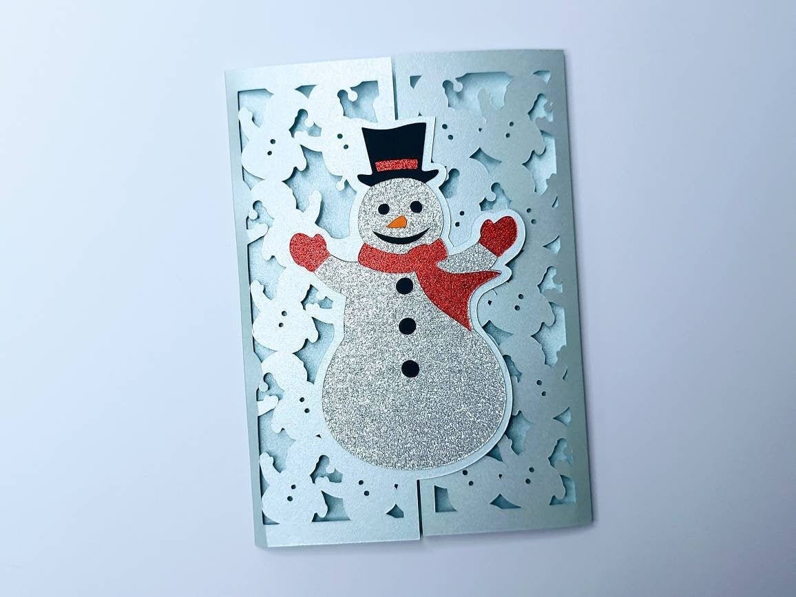 Layers SVG Snowman Christmas Card Cut Files Cricut Merry Christmas Cards Snowman Christmas Gift Laser Cut Silhouette Cameo Snowflakes winter
