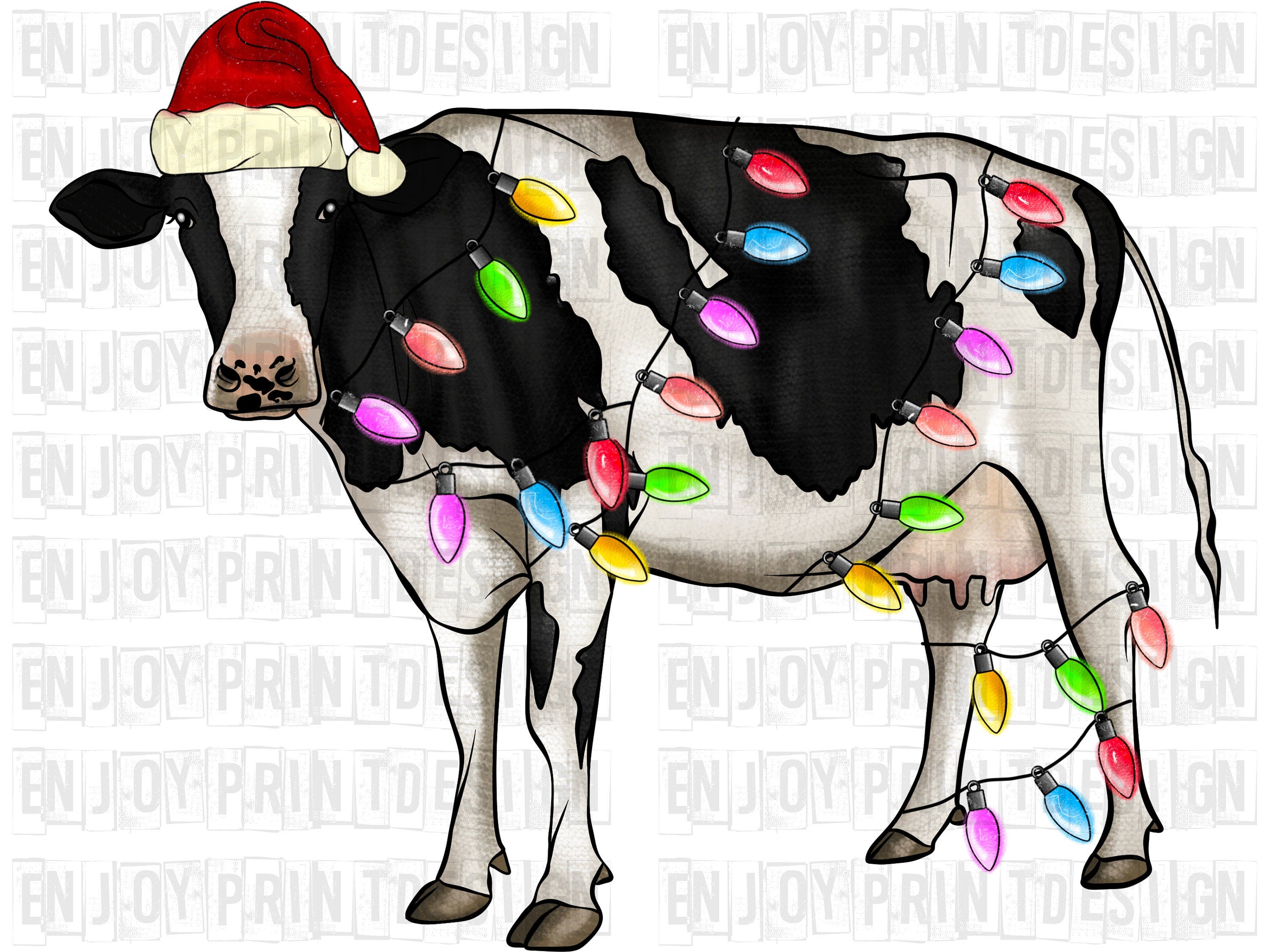 Christmas Cow, Holstein Cow, Digital Download,Png,Christmas Lights Cows Sublimation,Sublimation Designs Downloads,Watercolor Cow