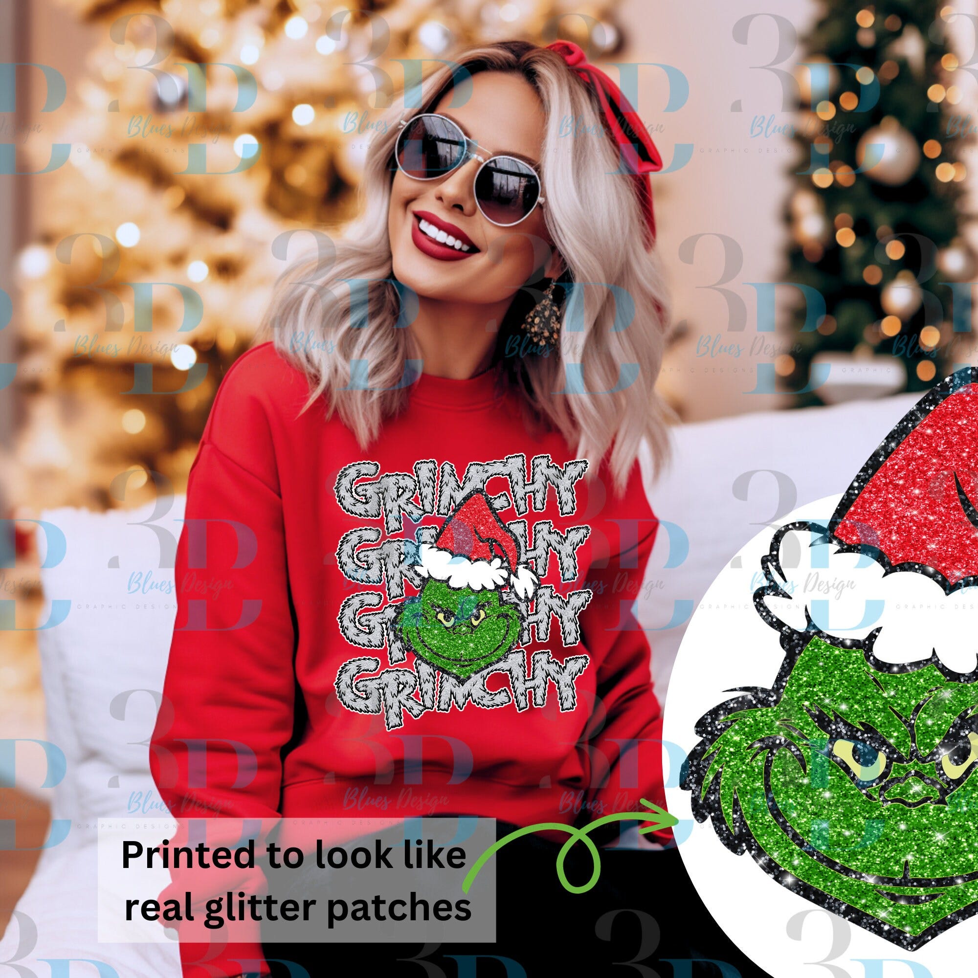 Green Santa Glitter Patch Face Digital File png