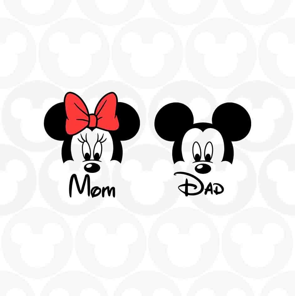 Mom, Dad, Family, Mickey Minnie Mouse, Mommy, Daddy, Head Ears Bow, Svg Png Format, Instant Download, Silhouette, Cricut, Cut File, Print