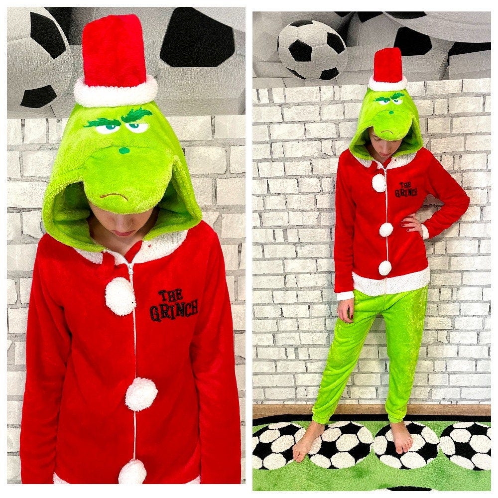 14-15 years Cosplay Grinch costume pajamas Sleepwear halloween costume Grinch Jumpsuit Romper animal onesie