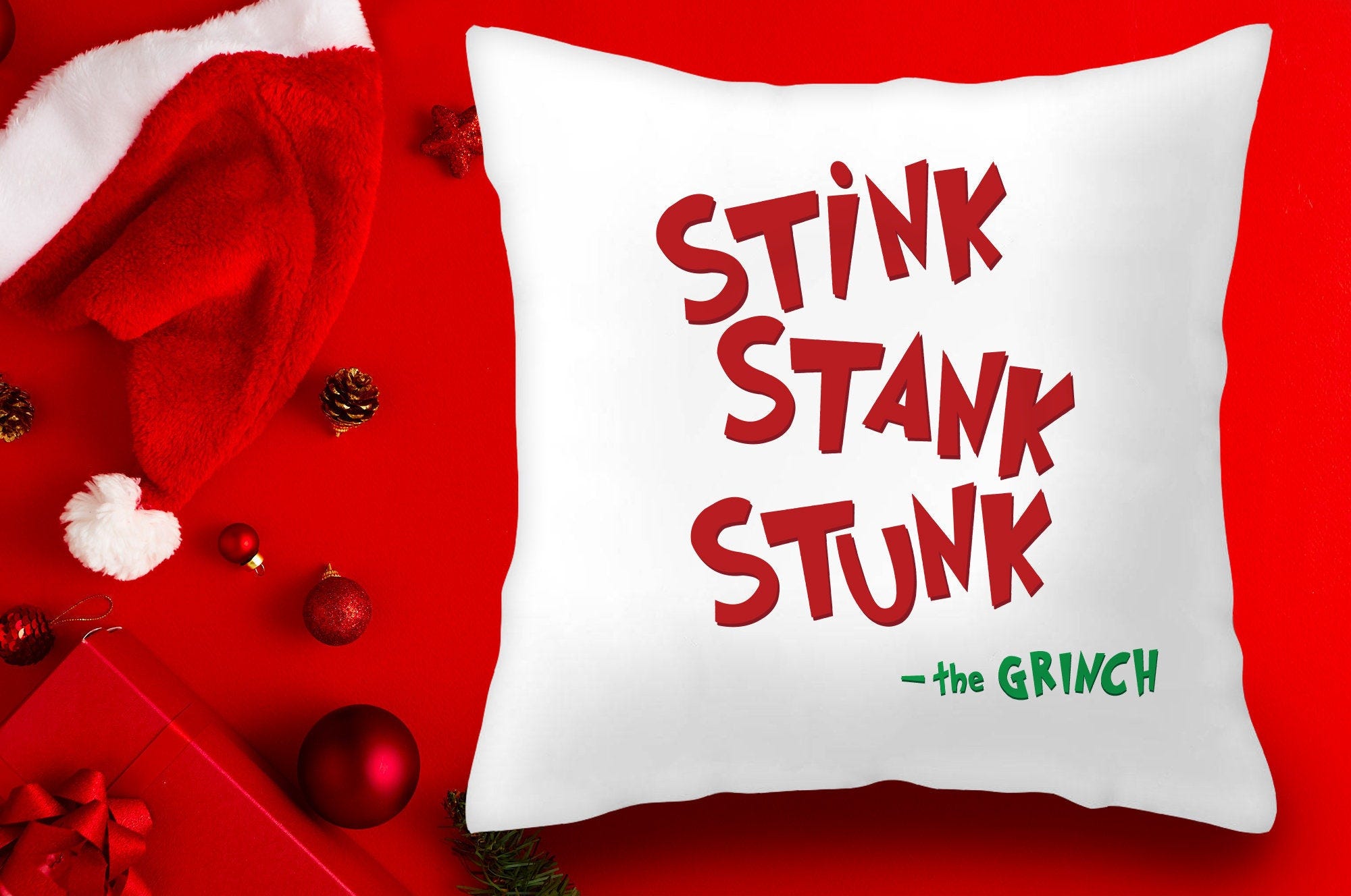 the Grinch Christmas Throw Pillow Cover - Stink Stank Stunk