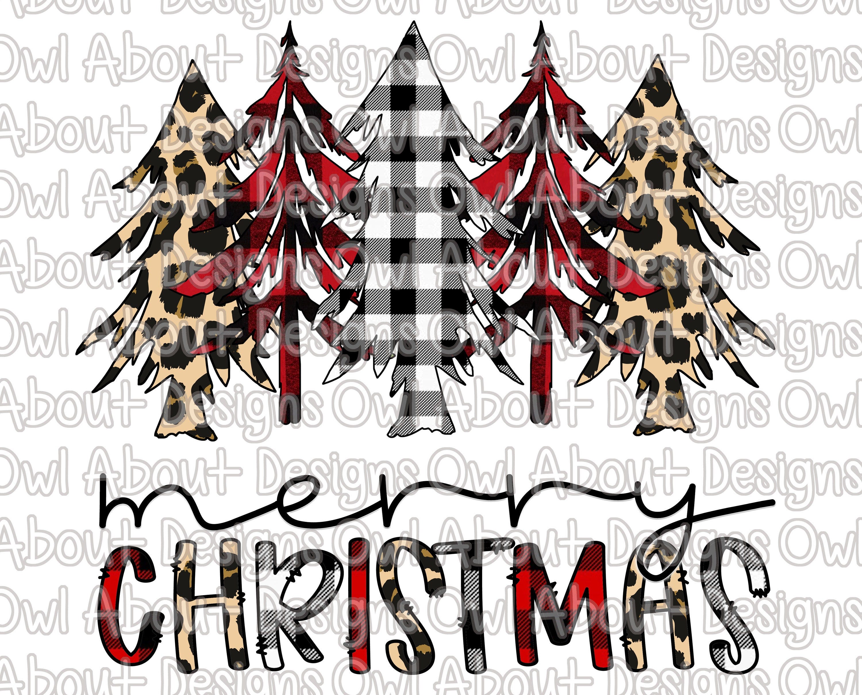 Buffalo Plaid and Cheetah Merry Christmas Trees Digital Download. Cheetah. Buffalo Plaid. Leopard. Merry Christmas. Sublimation Design. PNG.
