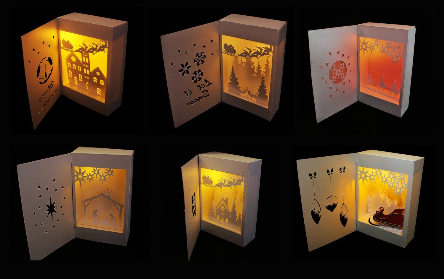 Christmas Collection Bundle set of 6 Shadow Box Lanterns digital Templates