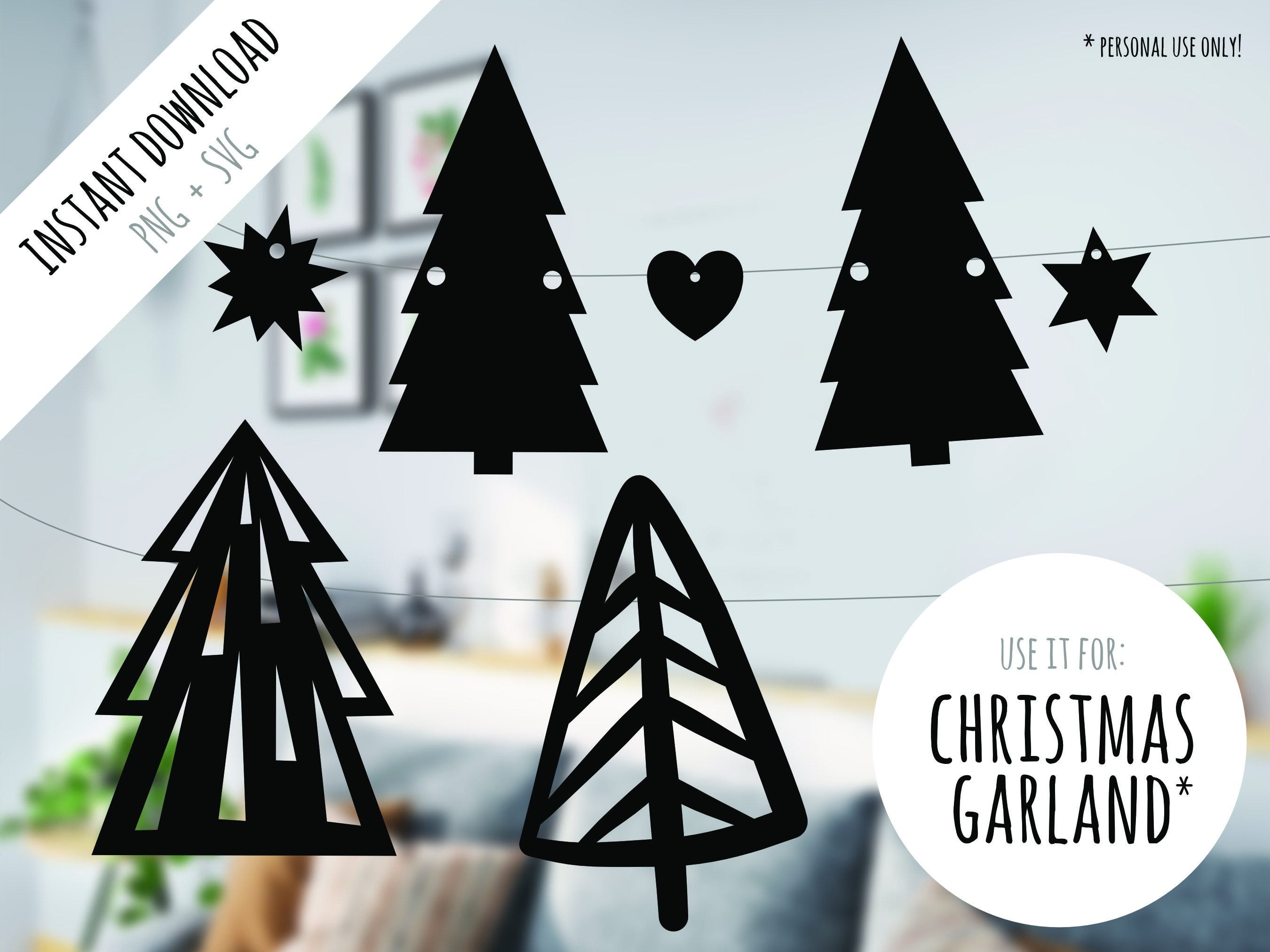Stylish Christmas: Fir tree + stars as a print/plotter file (SVG + PNG) cutting machine Silhouette Cameo Cricut, paper cut, papercut