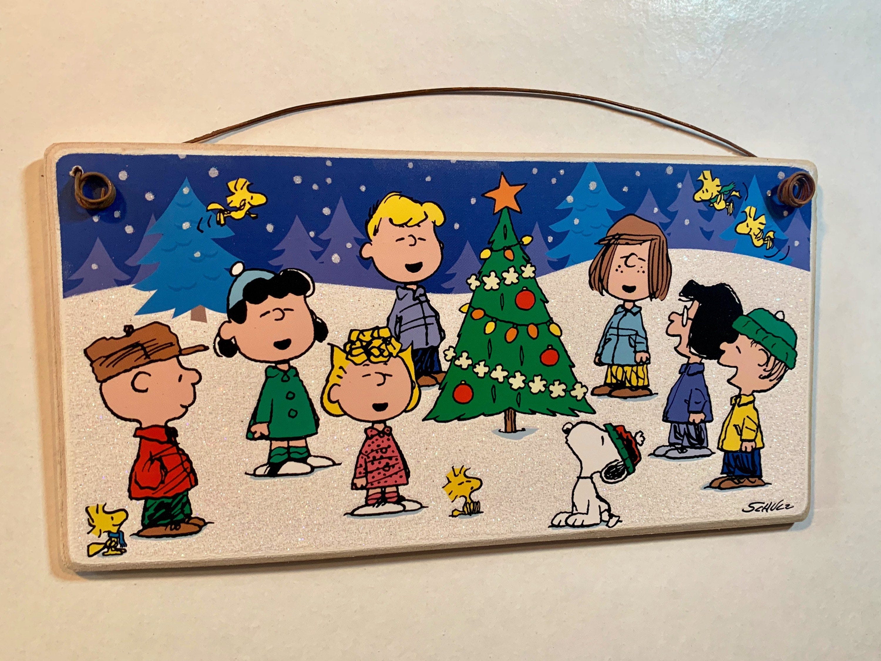 Charlie Brown And The Peanuts Gang / Beautiful Sparkling Glitter/ 8x4 / Wood Sign / Greeting Cards Available Too!