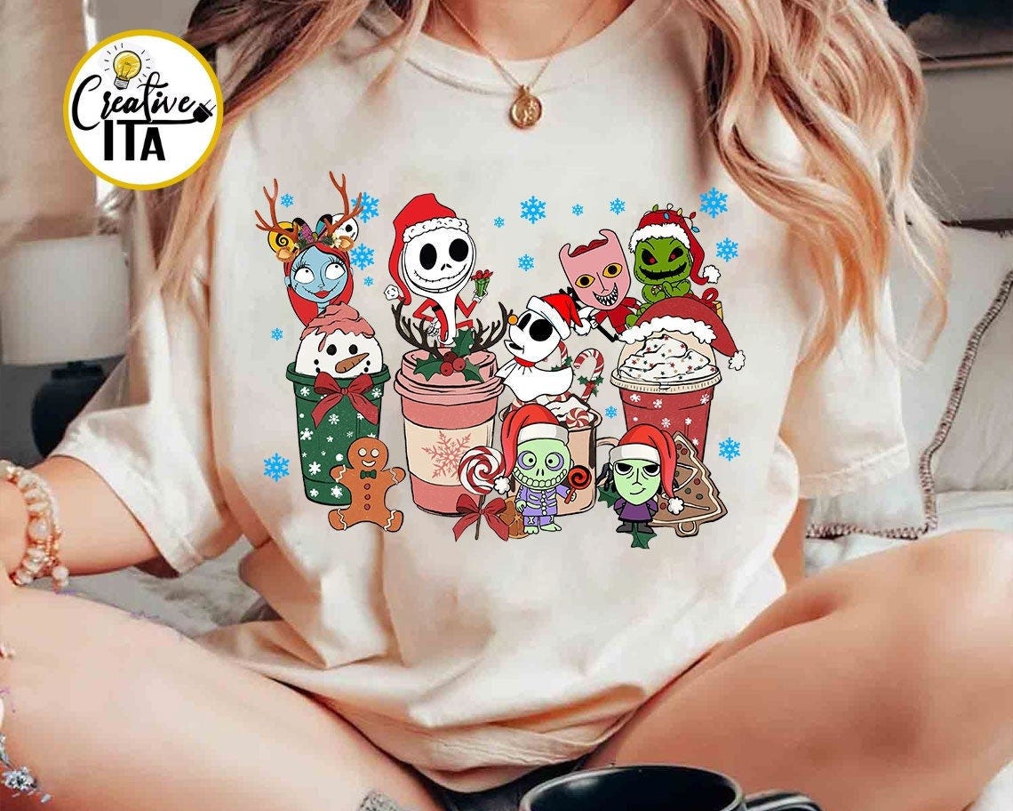 Nightmare Before Christmas Coffee shirt, Disney Xmas shirts, Christmas Coffee Tee, Disneyland Christmas Party, Jack and Sally Santa Claus