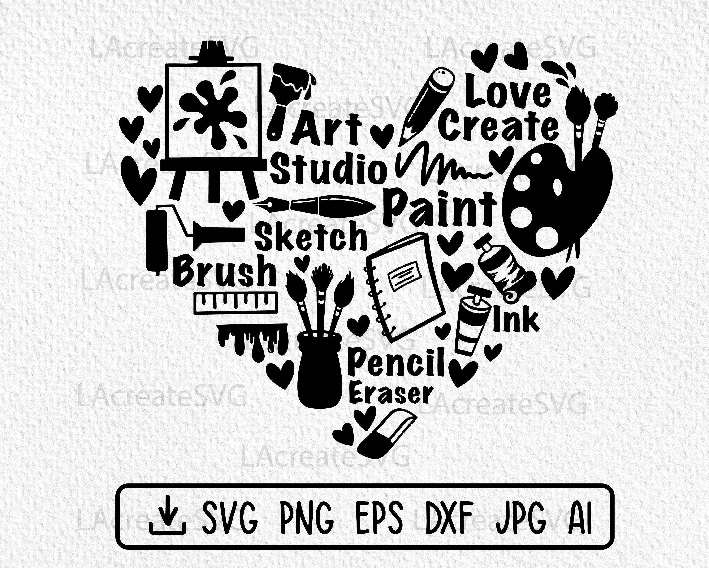 Artist Paint Love Heart Svg Png Silhouette Cut file, Art palette Svg, Creative pr Painting, Artist supplies Svg, Paint brush, Art Teacher