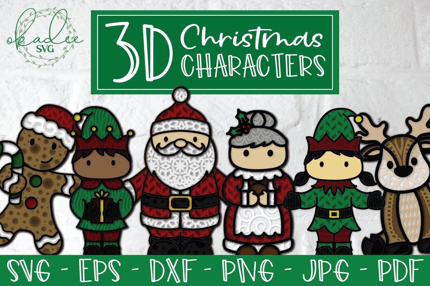 3D Christmas Characters, Layered Christmas SVG, Santa SVG, Layered Elf SVG, Zentangle Svg, Reindeer, Gingerbread Man, Christmas Gift, Dxf