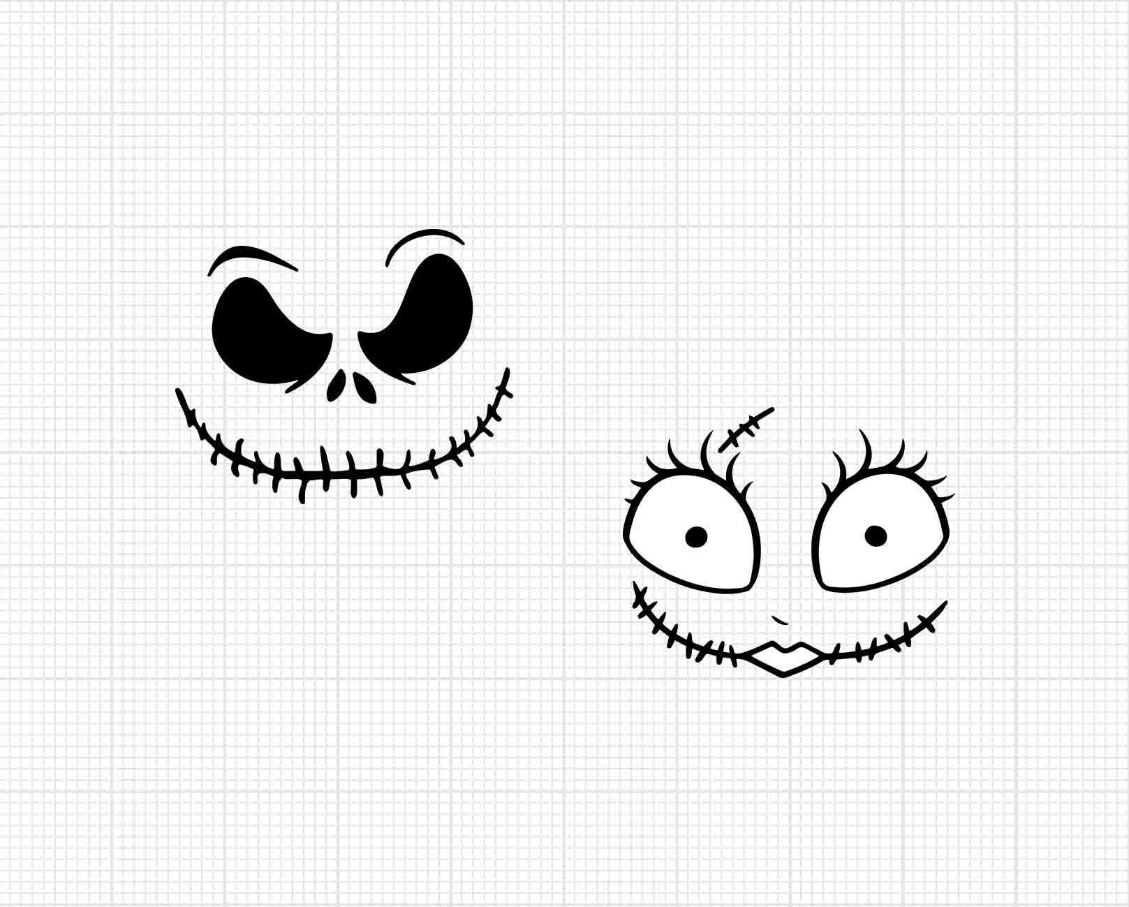 Halloween, Jack and Sally Face, Svg and Png Formats, Cut, Cricut, Silhouette, Instant Download