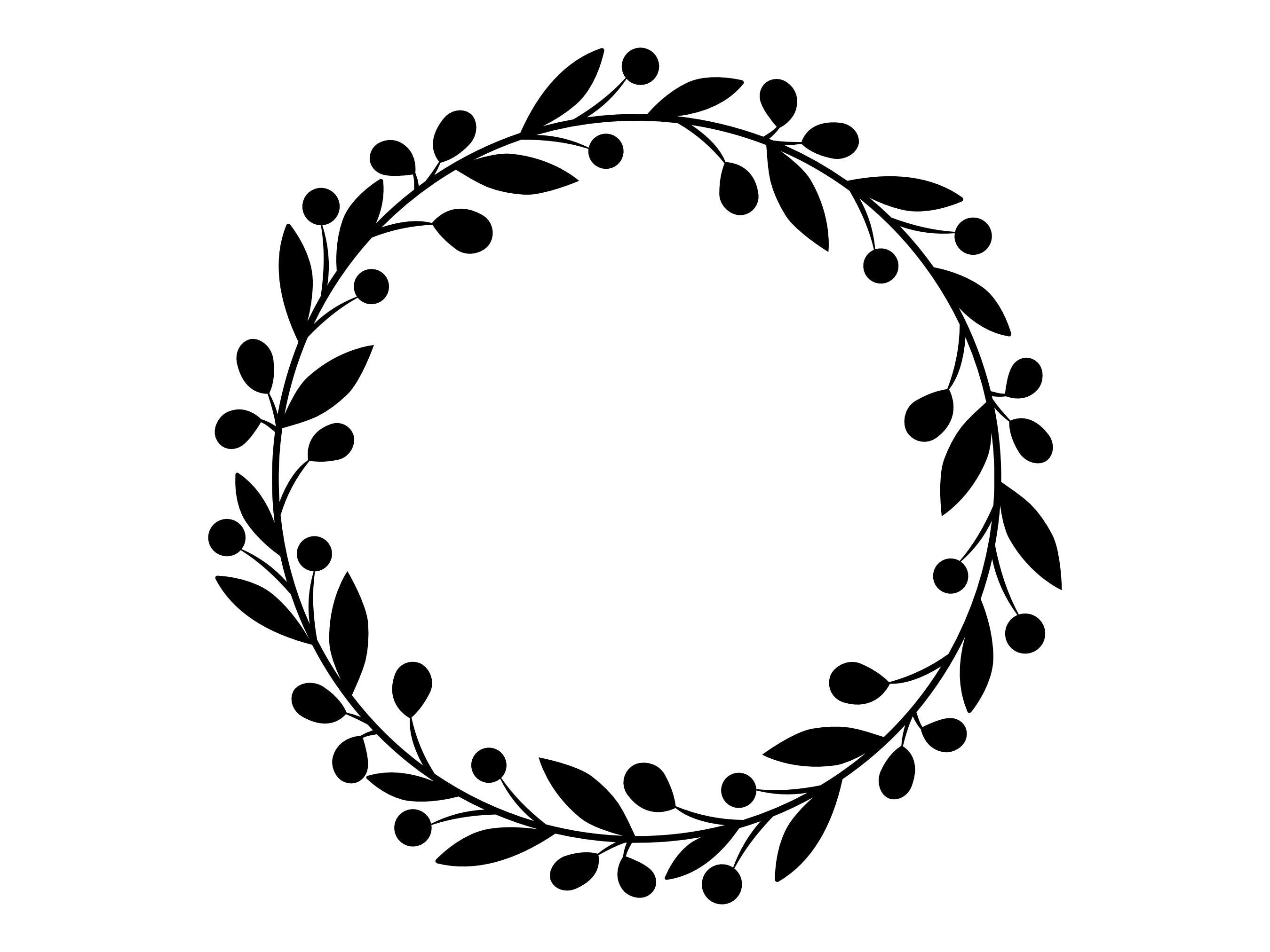Decorative Floral Wreath SVG, Olive Wreath Silhouette, Leafy Wreath Clip Art, Wedding Wreath Cut File, Black and White Wreath SVG