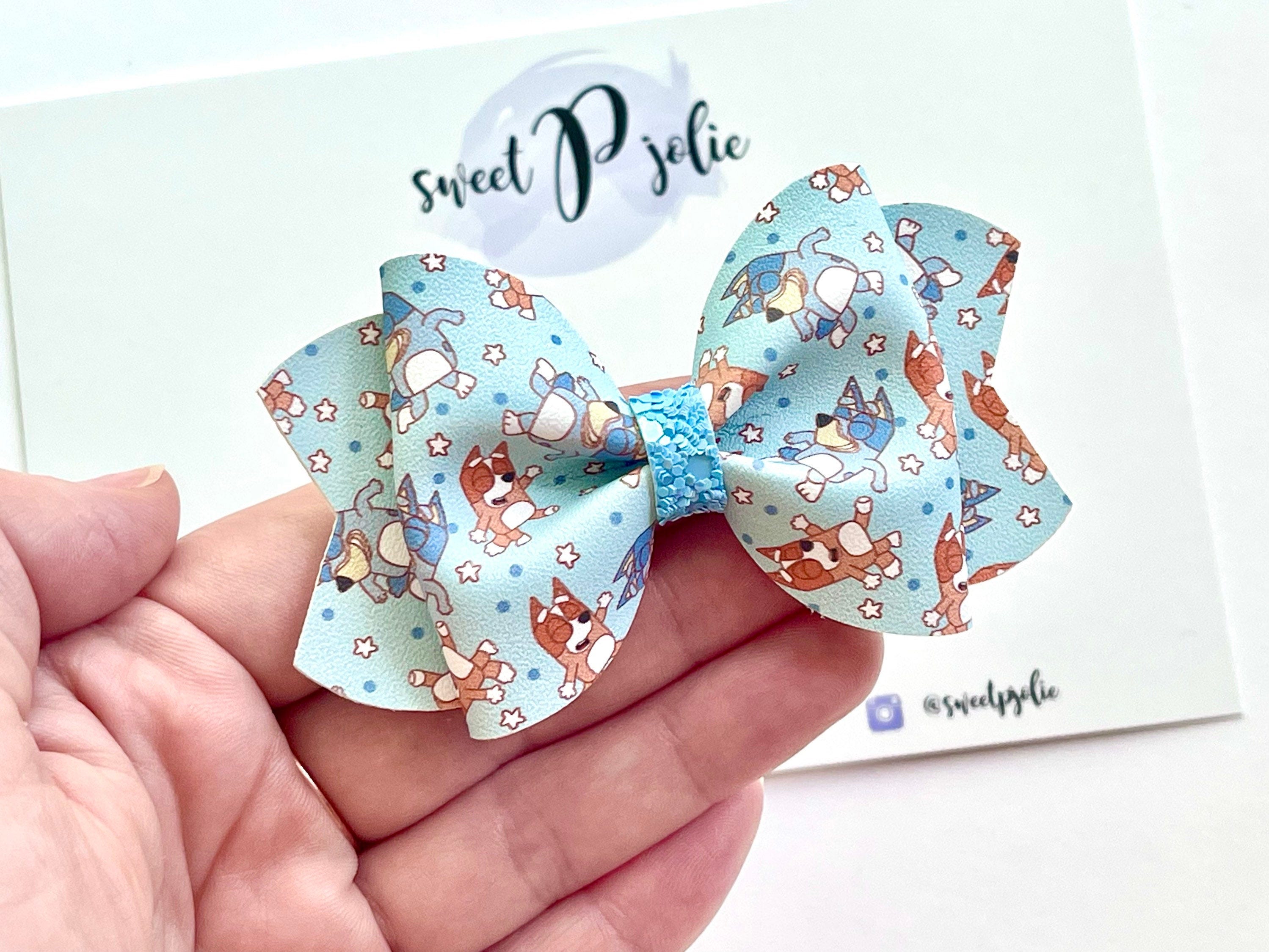 Blue Dog Family Inspired Dance Party Print Faux Leather + Glitter Hair Bow // Blue Dog Character Inspired Print Hair Clip Headband