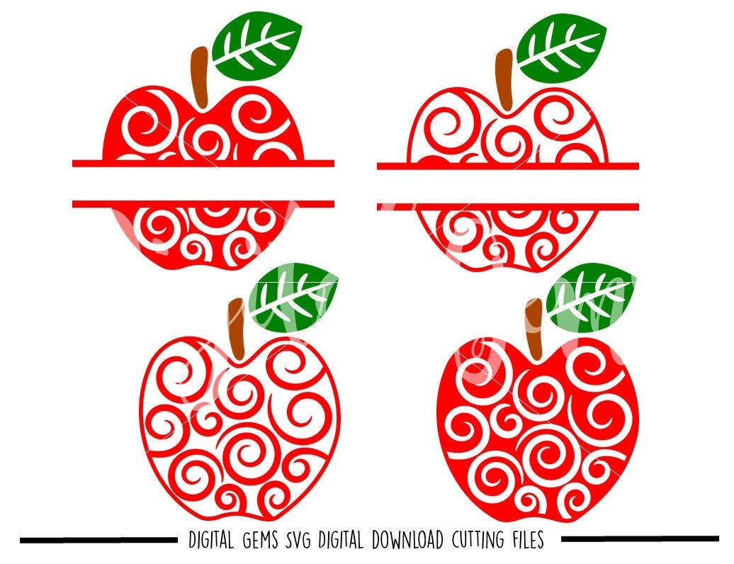 Teacher Swirly Apple svg / dxf / eps / png files. Digital download. Compatible with Cricut and Silhouette machines. Small commercial use ok.