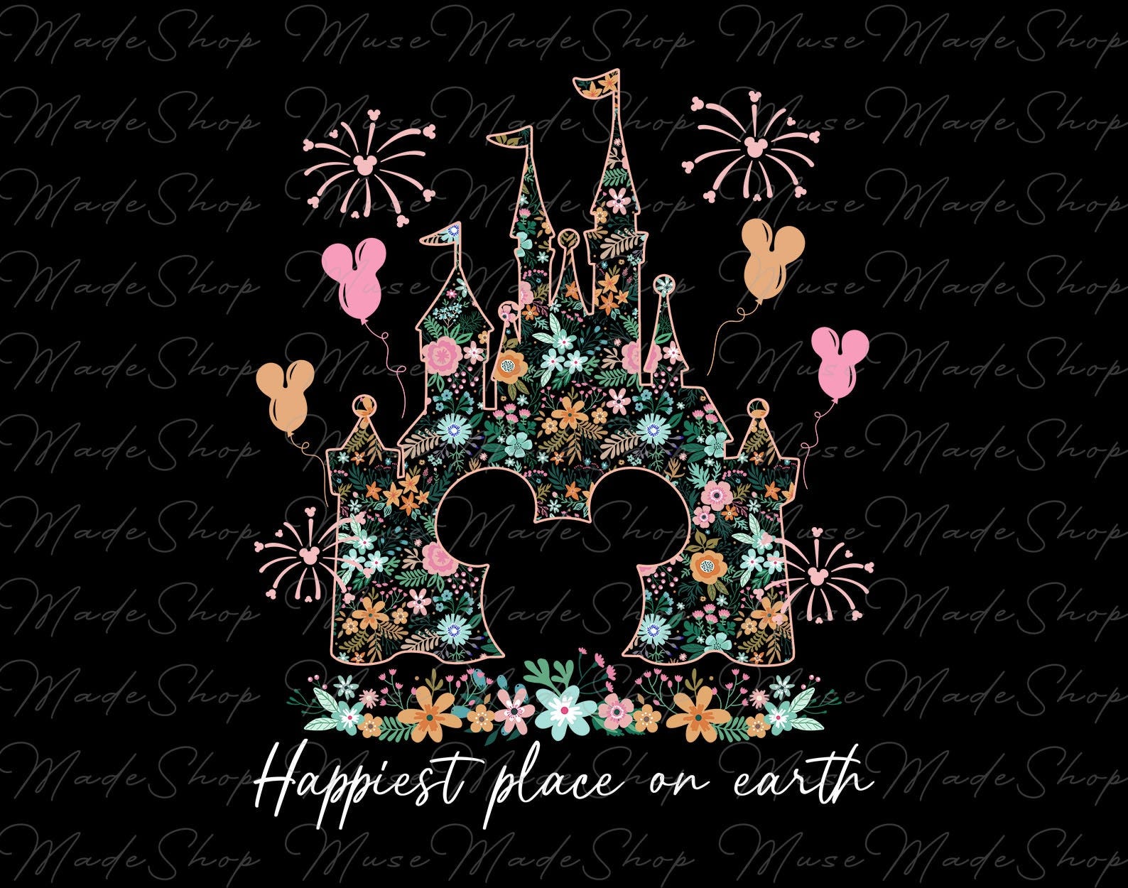 Magical Castle Floral Png, Family Vacation Png, Mouse And Friends Png, Floral Mouse Head Png, Family Trip Png, Vintage Magic Kingdom Png