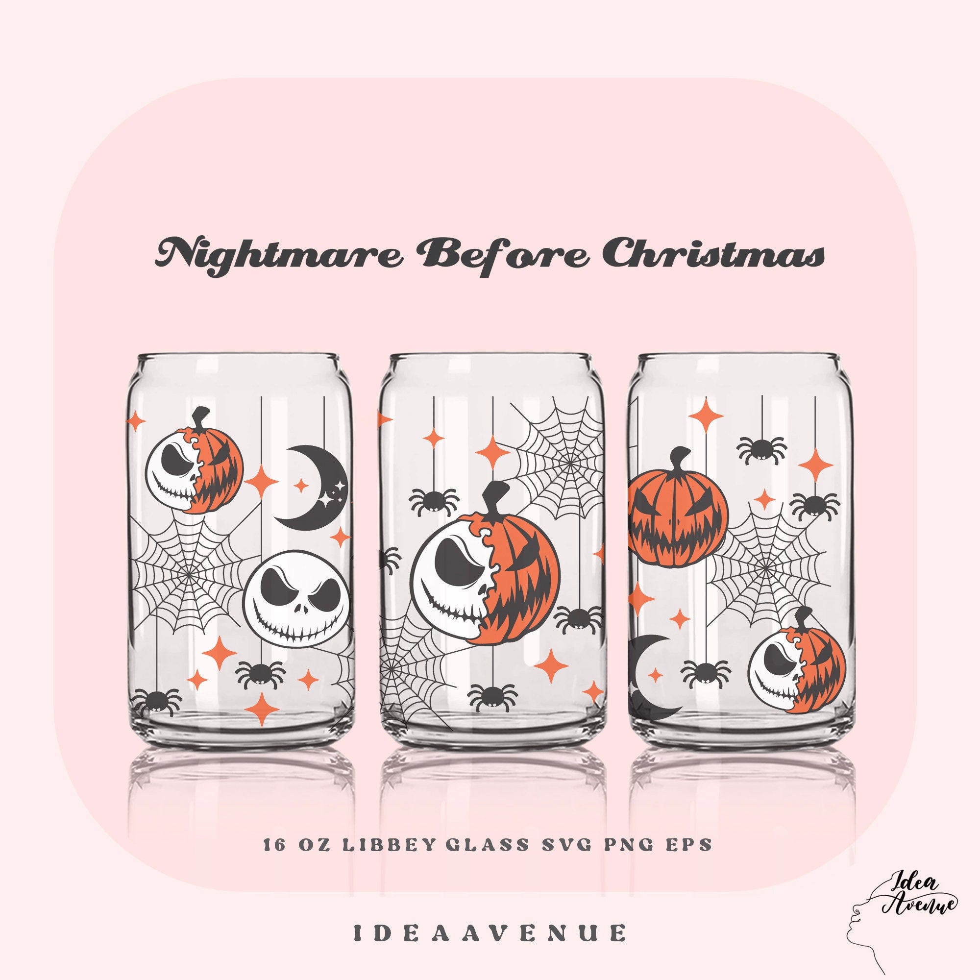 Nightmare Before Christmas SVG, Pumpkin Jack Skellington Svg, Pumpkin Skull Glass Wrap Svg, 16oz Libbey Full Wrap Png, Svg Files for Cricut