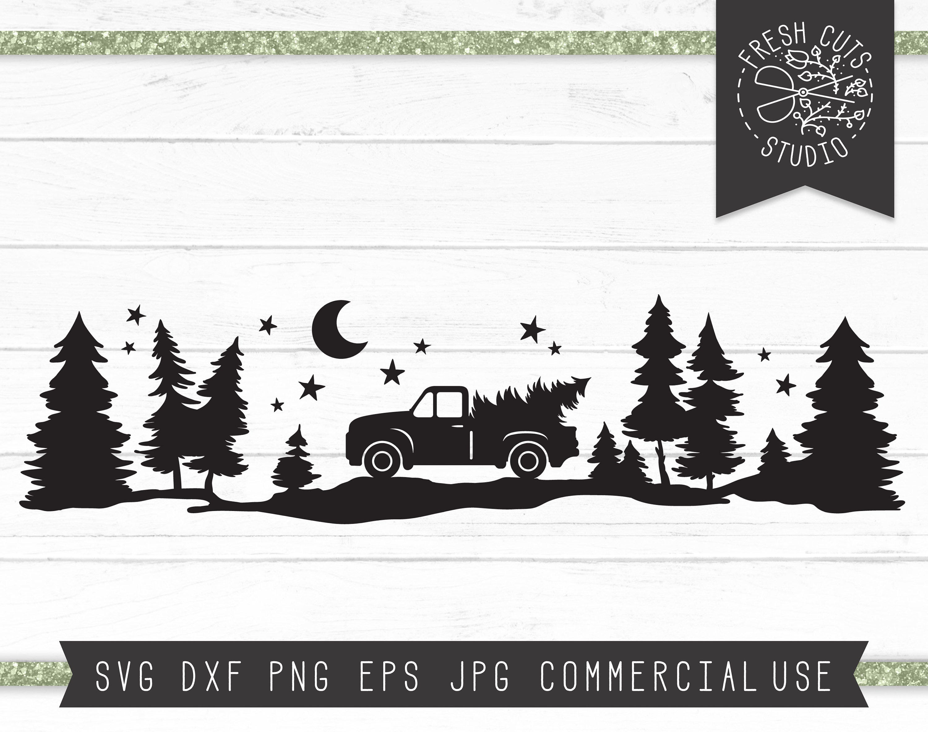 Christmas Truck Svg Starry Forest Silhouette Cut File, Truck Silhouette, Christmas Tree svg, Holiday svg, Rustic Christmas Svg, Camping svg
